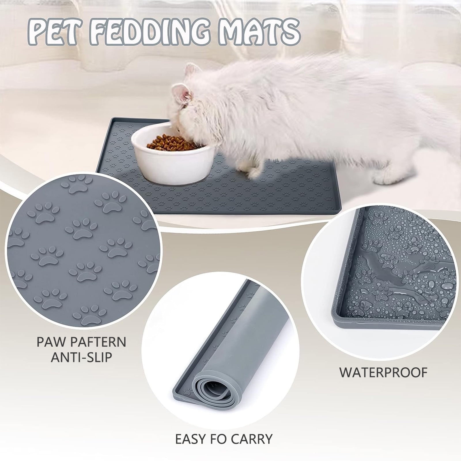 Darzheoy Dog Food Mat, Waterproof Dog Bowl Mat, Silicone Dog Mat for Food and Water, Pet Food Mat with Edges, Nonslip Dog Feeding Mat, Dog Food Mats for Floors Gray - Image 8