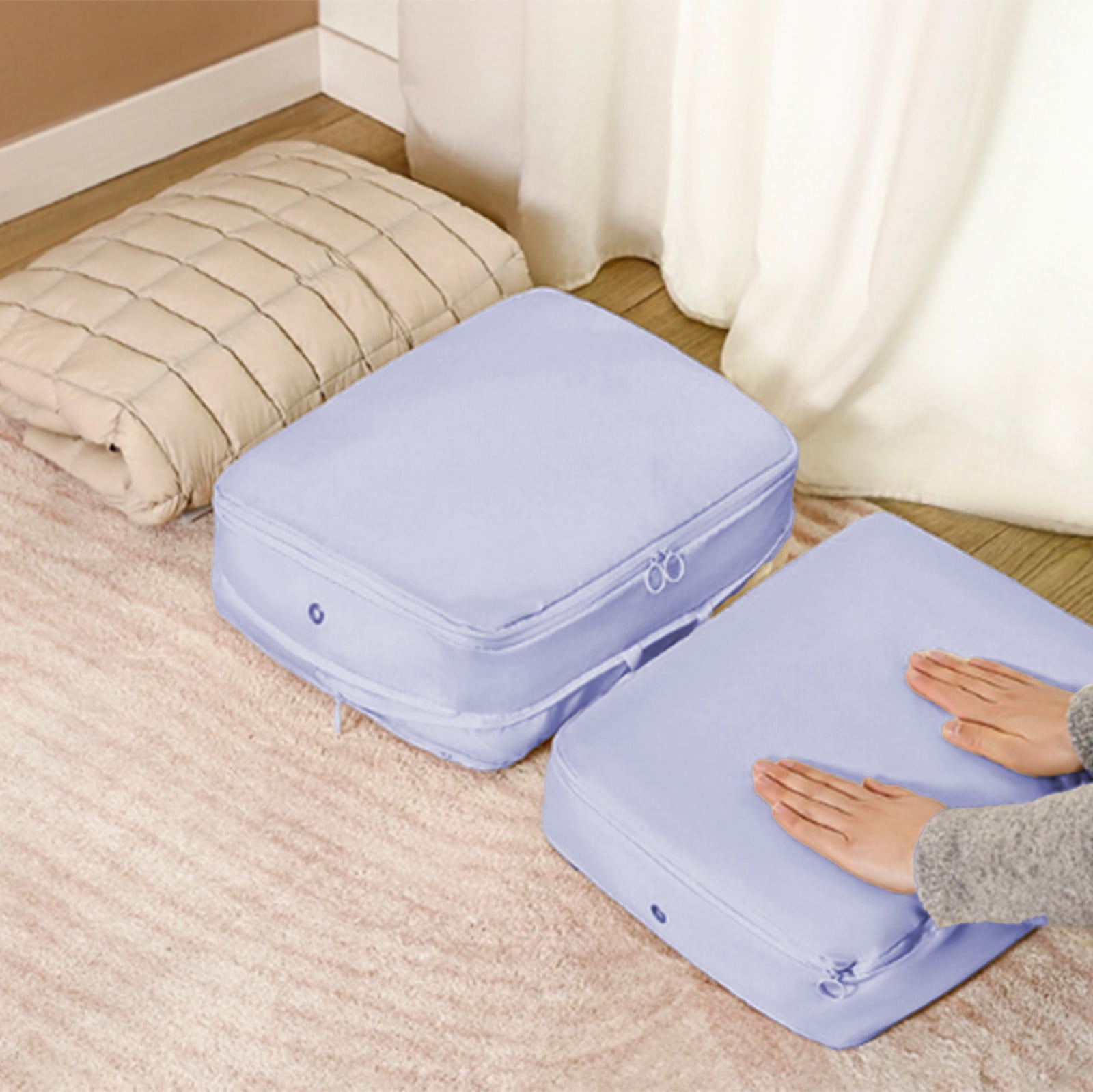 Chmadoxn Ultra Space Saving Self Compression Organizer Bags, Comforter Storage Bag, Compression Bags for Storage, Large Moving Bags, Compression Organizer for Blankets,Comforter,Down Jacket 16×7×12 in Blue - Image 5