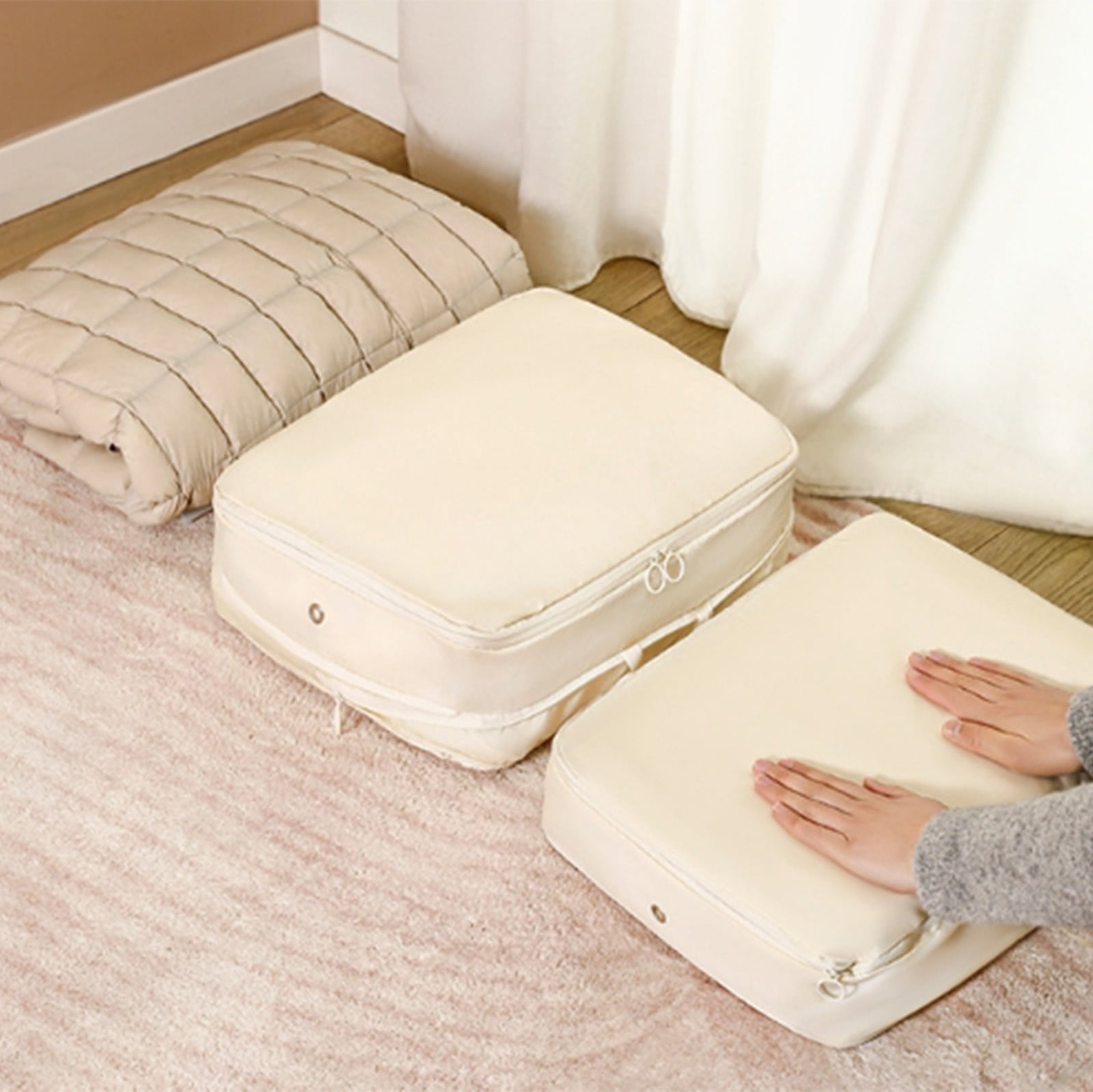Chmadoxn Ultra Space Saving Self Compression Organizer Bags, Comforter Storage Bag, Compression Bags for Storage, Large Moving Bags, Compression Organizer for Blankets,Comforter,Down Jacket 40x30x18cm/15.75x11.81x7.09in P-ink,Beige,Gray,Blue,Black - Image 1