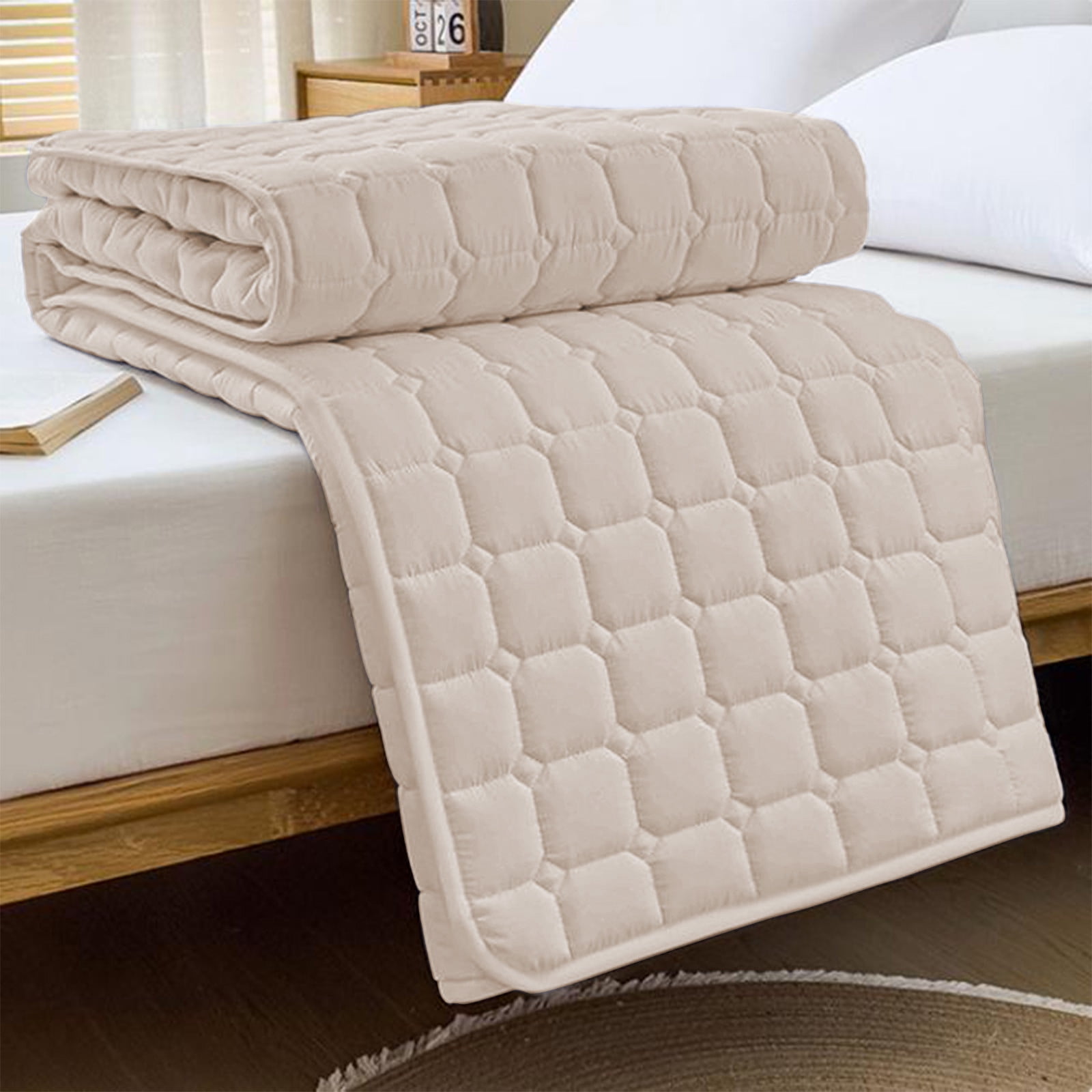Chmadoxn Queen Mattress, 47×78 Inch Floor Mattress, Thicken Floor Sleeping Pad Foldable, Roll Up Mat Easy to Store and Portable, Mattress Suitable for Camping and Guest Room 47×78 in Khaki - Image 1