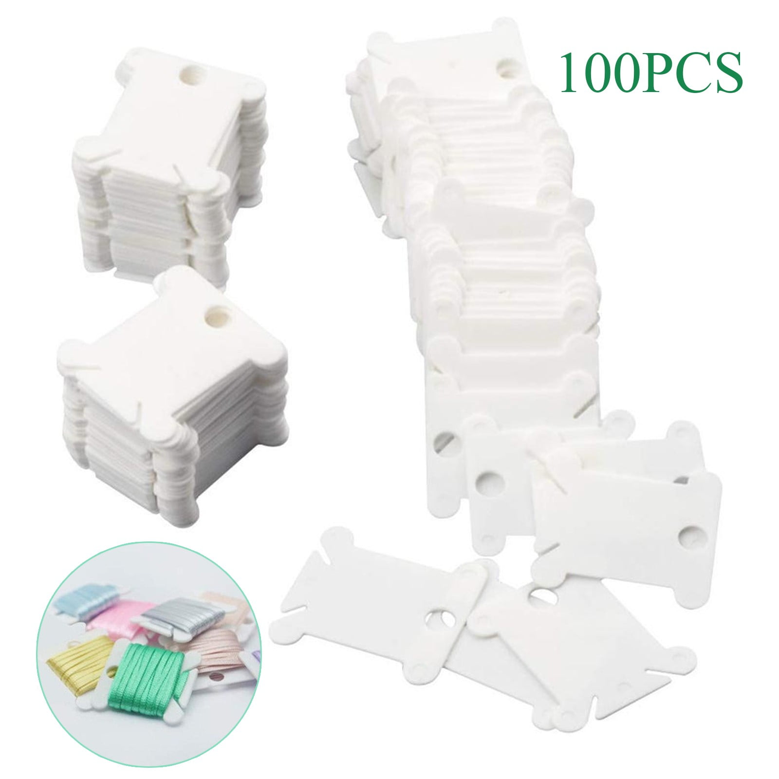 Chmadoxn Embroidery Floss Bobbins, Sewing Thread Winding Plate Board,50 pc Embroidery Floss Organizer, Plastic Embroidery Thread Cards for Cross Stitch Thread Holder Sewing Storage 100 pc white - Image 1