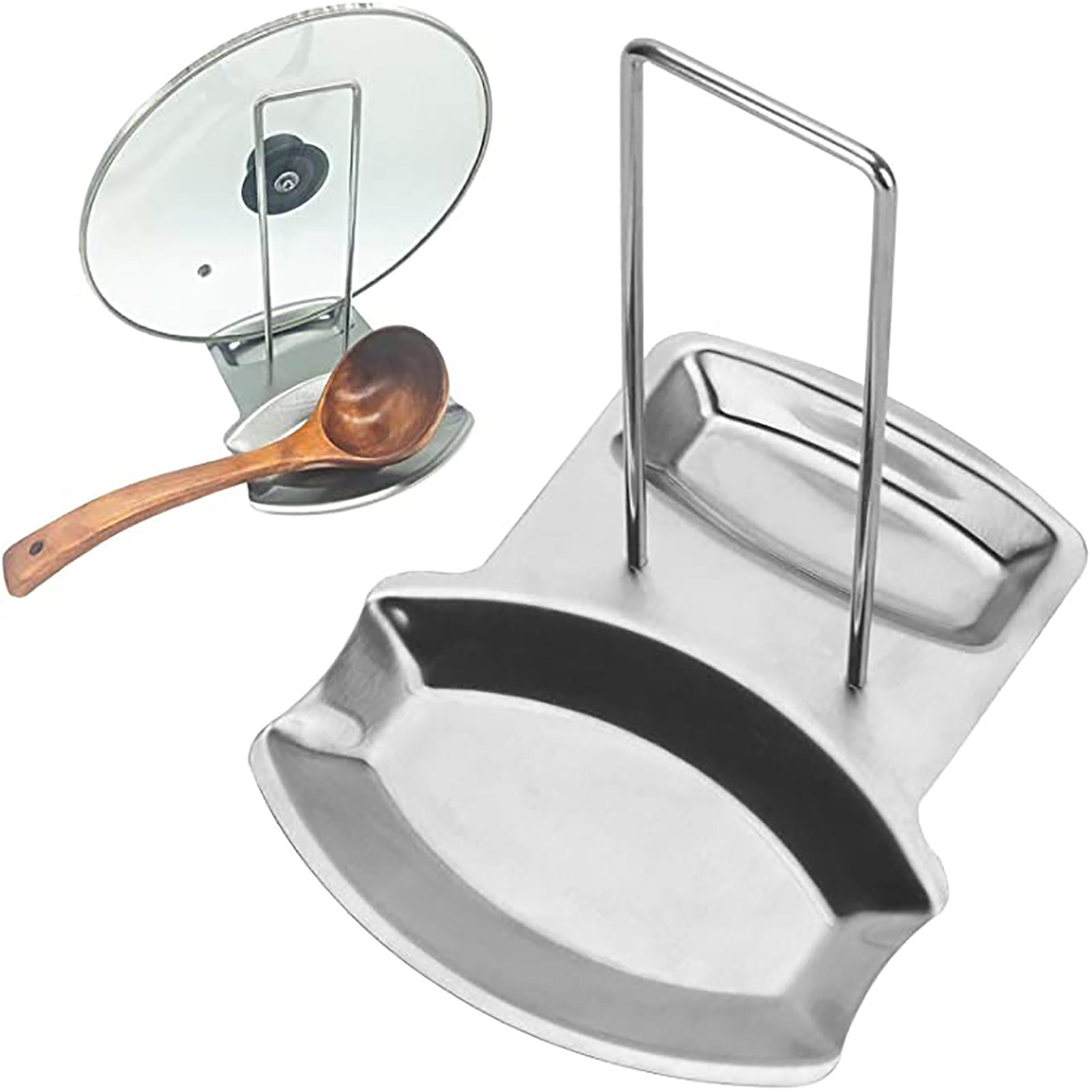 Chmadoxn Lid and Spoon Rest Shelf, Pot Lid Organizer, 304 Stainless Steel Pan Pot Cover Lid Rack Stand Organizer, Pan Lid Organizer Storage Soup Spoon Rests Utensils Kitchen Tool - Image 1