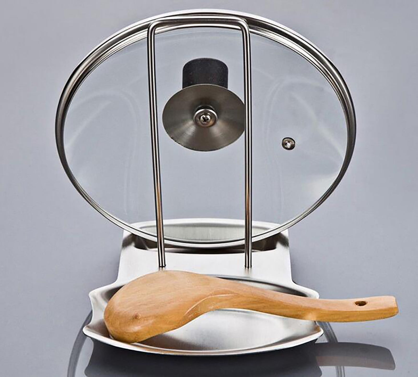 Chmadoxn Lid and Spoon Rest Shelf, Pot Lid Organizer, 304 Stainless Steel Pan Pot Cover Lid Rack Stand Organizer, Pan Lid Organizer Storage Soup Spoon Rests Utensils Kitchen Tool - Image 4
