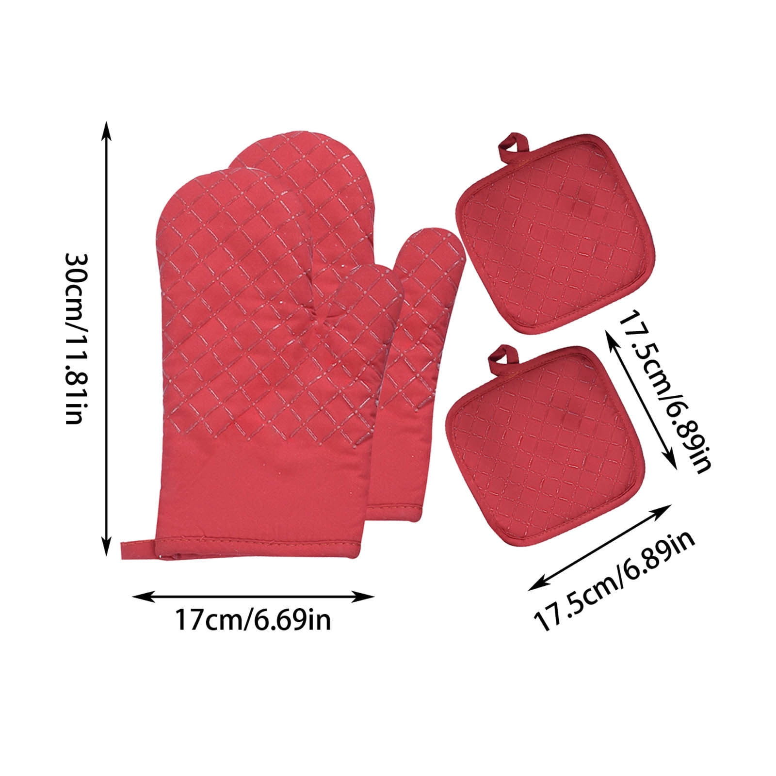 Chmadoxn 4 Pcs Oven Mitts and Pot Holders, Oven Glove High Heat Resistant 500 Degree, Long Oven Mitts with Recycled Cotton Infill and Silicone Non-Slip Surface for Baking, Kitchen, Cooking 11.8×6.7 in Red - Image 2