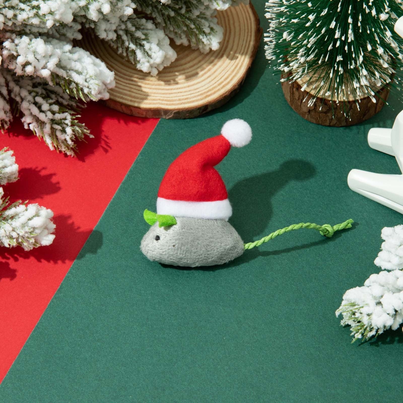 Darzheoy Catnip Toys Interactive Toy Christmas Hat Costume Plush Mouse Shaped Cat Toys for Cat Kitten Indoor A - Image 2