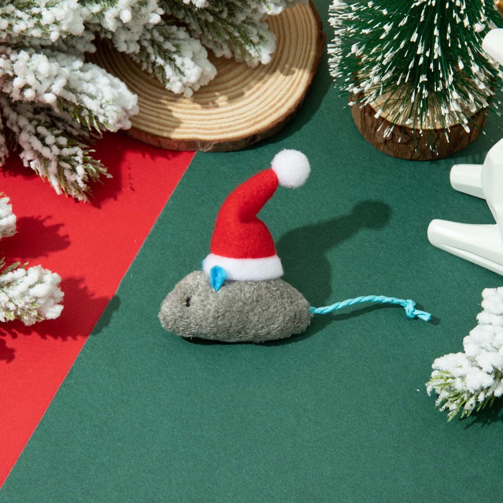 Darzheoy Catnip Toys Interactive Toy Christmas Hat Costume Plush Mouse Shaped Cat Toys for Cat Kitten Indoor B - Image 2