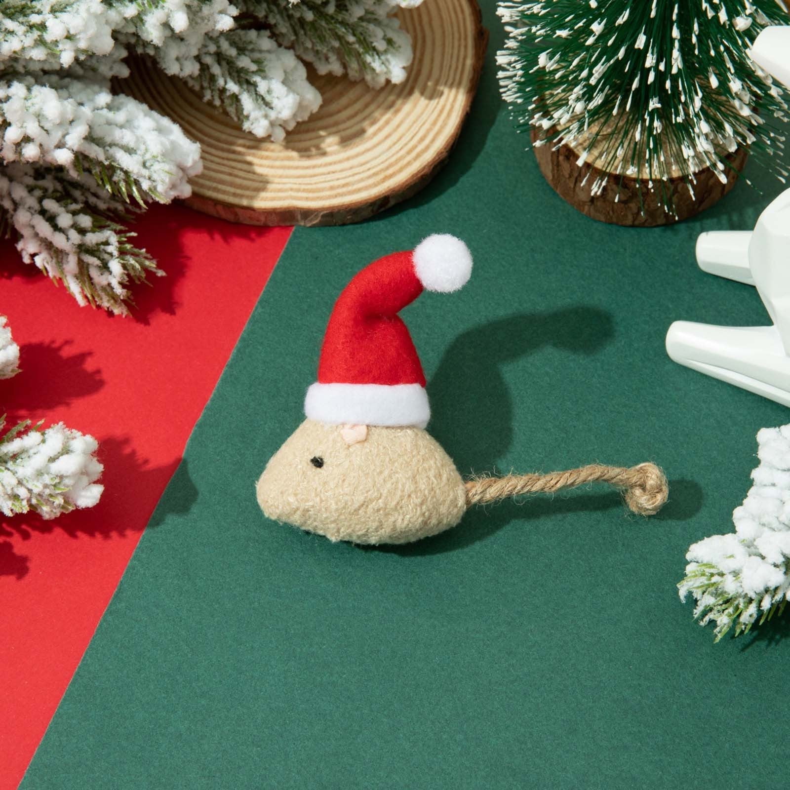 Darzheoy Catnip Toys Interactive Toy Christmas Hat Costume Plush Mouse Shaped Cat Toys for Cat Kitten Indoor C - Image 2