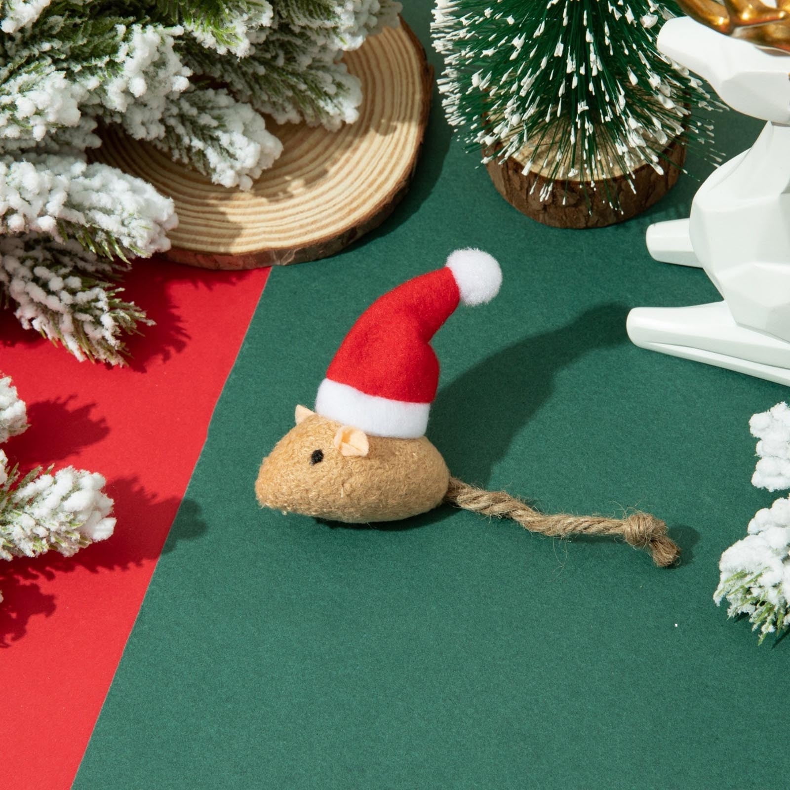 Darzheoy Catnip Toys Interactive Toy Christmas Hat Costume Plush Mouse Shaped Cat Toys for Cat Kitten Indoor D - Image 2