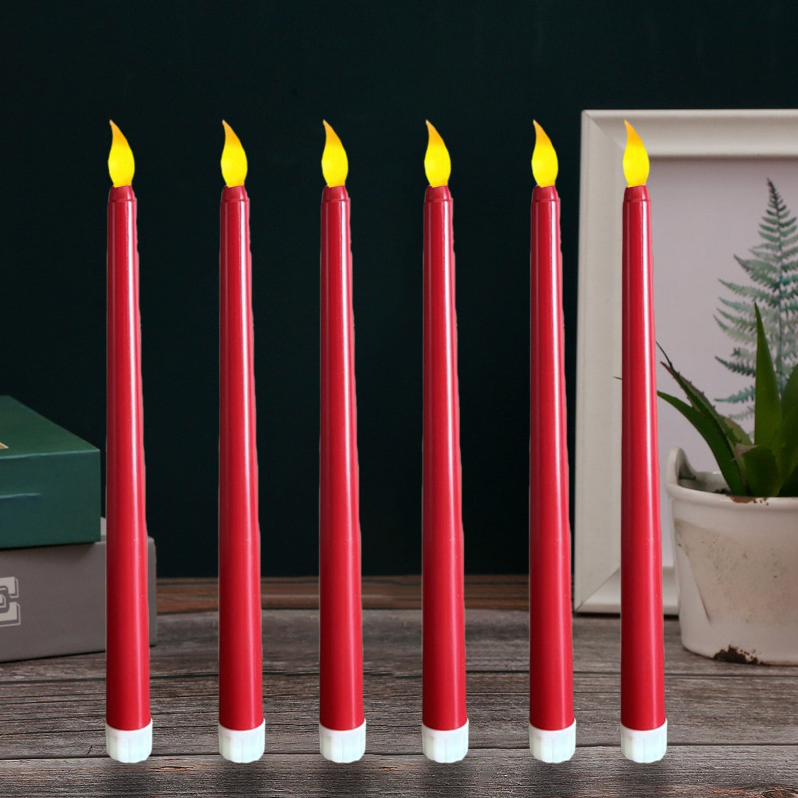 Darzheoy 6 Pcs Flameless Taper Candles with Remote, 10.8 inches Plastic Red LED CandleSticks with Flickering Light, Battery Operated Window Candles for Christmas Decoration Red - Image 2