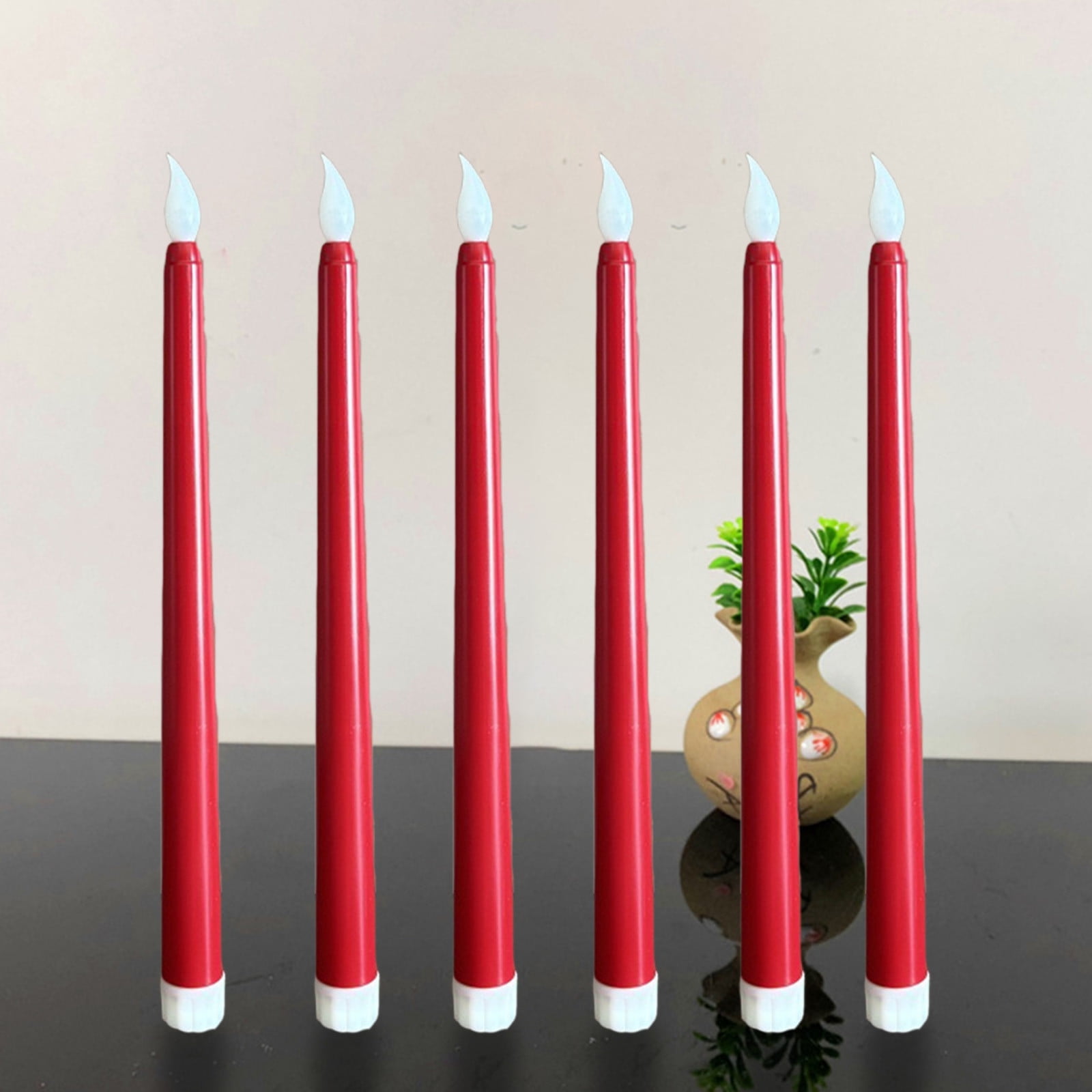 Darzheoy 6 Pcs Flameless Taper Candles with Remote, 10.8 inches Plastic Red LED CandleSticks with Flickering Light, Battery Operated Window Candles for Christmas Decoration Red - Image 5