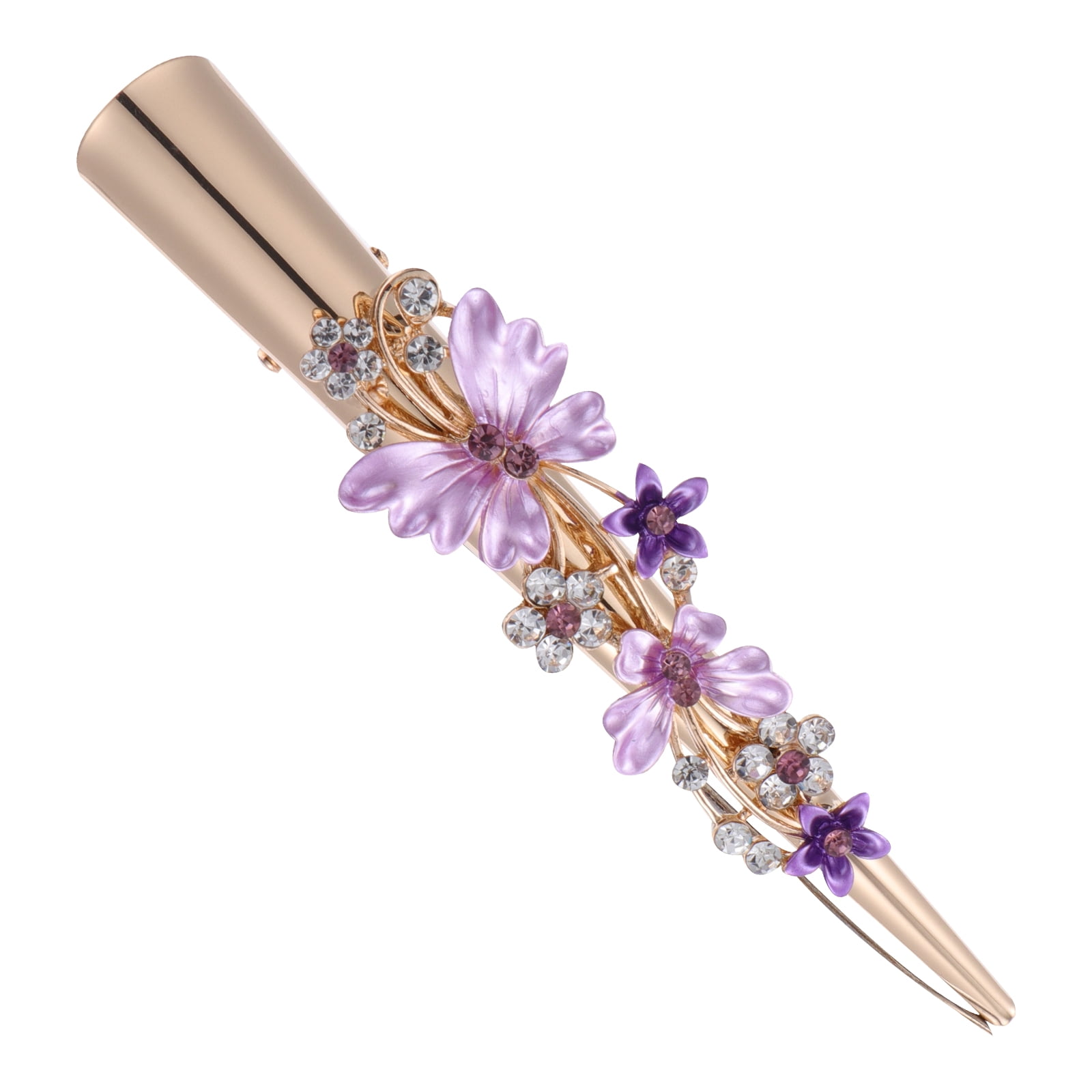 KALLORY Metal Flower Clip Large Hair Barrettes Rhinestone Alligator Hair Clips for Women Accessories Party Festival Style Purple - Image 1