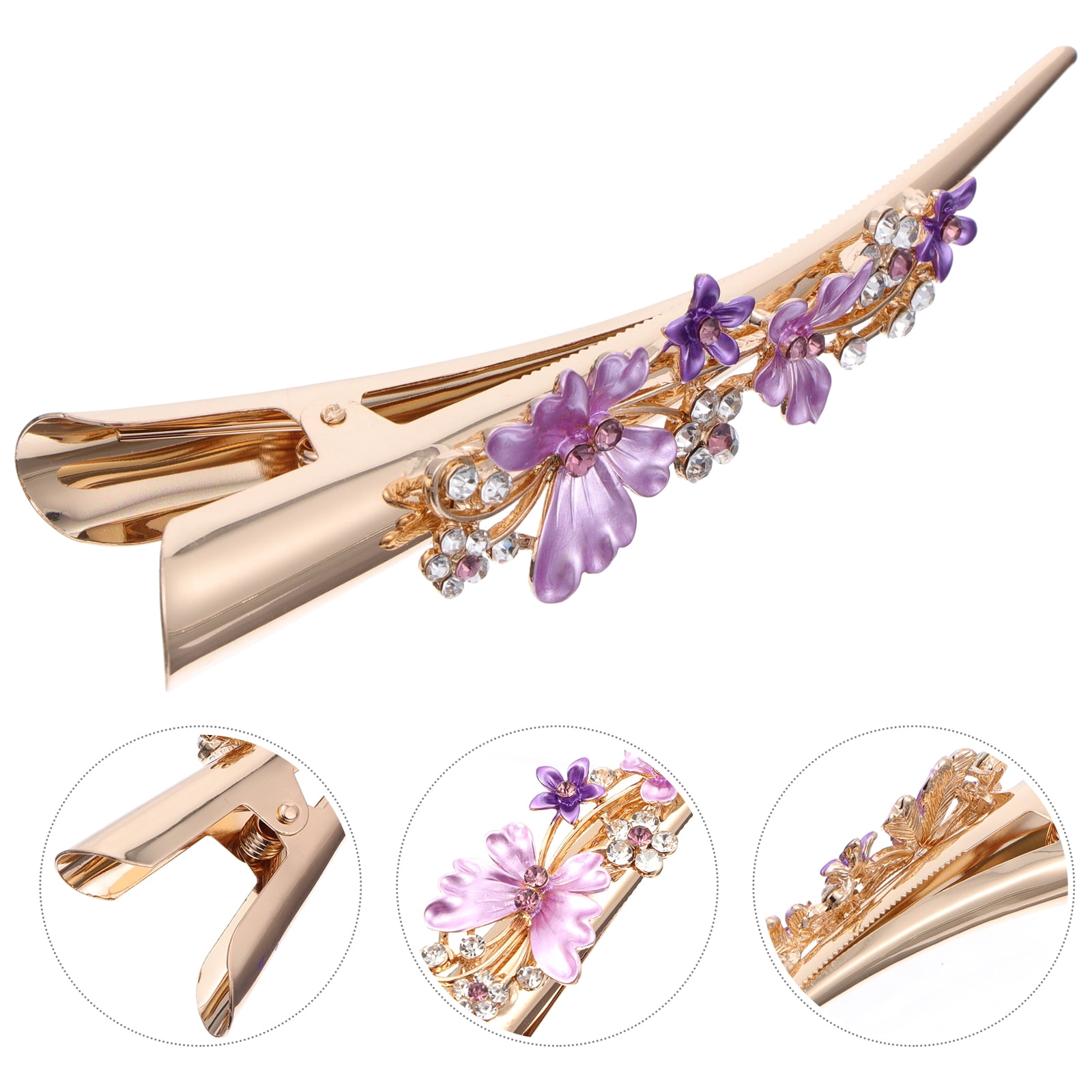 KALLORY Metal Flower Clip Large Hair Barrettes Rhinestone Alligator Hair Clips for Women Accessories Party Festival Style Purple - Image 3