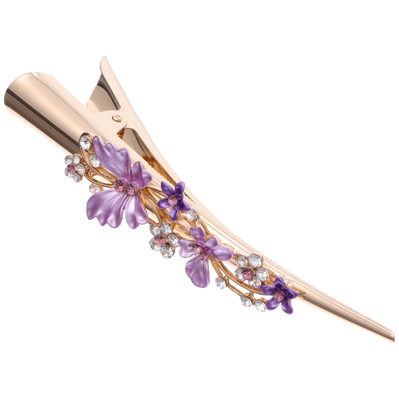 KALLORY Metal Flower Clip Large Hair Barrettes Rhinestone Alligator Hair Clips for Women Accessories Party Festival Style Purple - Image 4