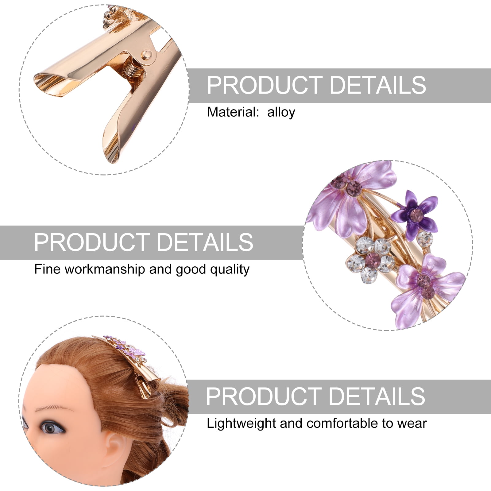 KALLORY Metal Flower Clip Large Hair Barrettes Rhinestone Alligator Hair Clips for Women Accessories Party Festival Style Purple - Image 5