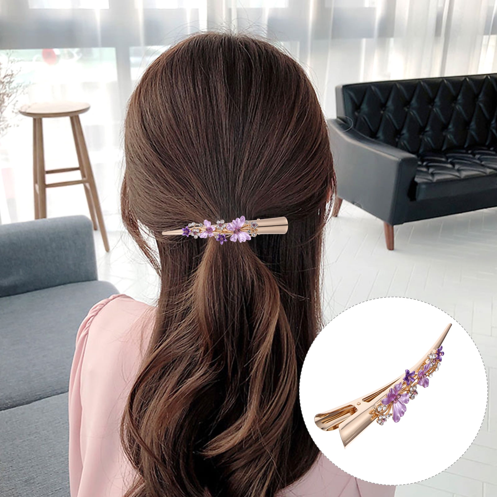 KALLORY Metal Flower Clip Large Hair Barrettes Rhinestone Alligator Hair Clips for Women Accessories Party Festival Style Purple - Image 6