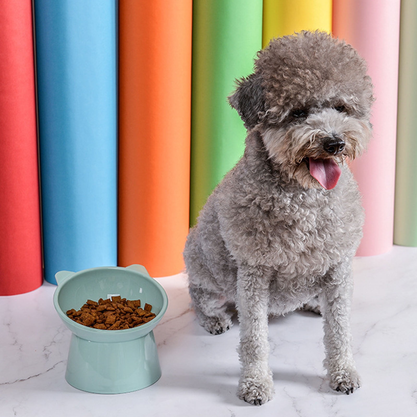 Darzheoy Raised Cat Food Bowl 15 Degrees Elevated Cat Bowls Anti Vomiting Tilted Raised Cat Food Bowl Plastic Slanted Stand Bowls for Pet Feeder Green - Image 3
