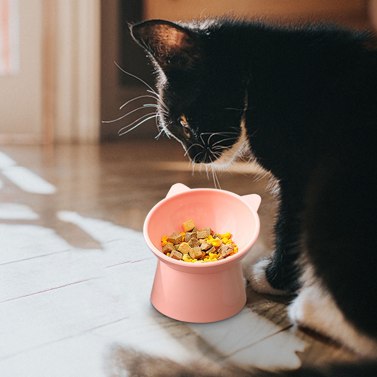 Darzheoy Raised Cat Food Bowl 15 Degrees Elevated Cat Bowls Anti Vomiting Tilted Raised Cat Food Bowl Plastic Slanted Stand Bowls for Pet Feeder Pink - Image 2