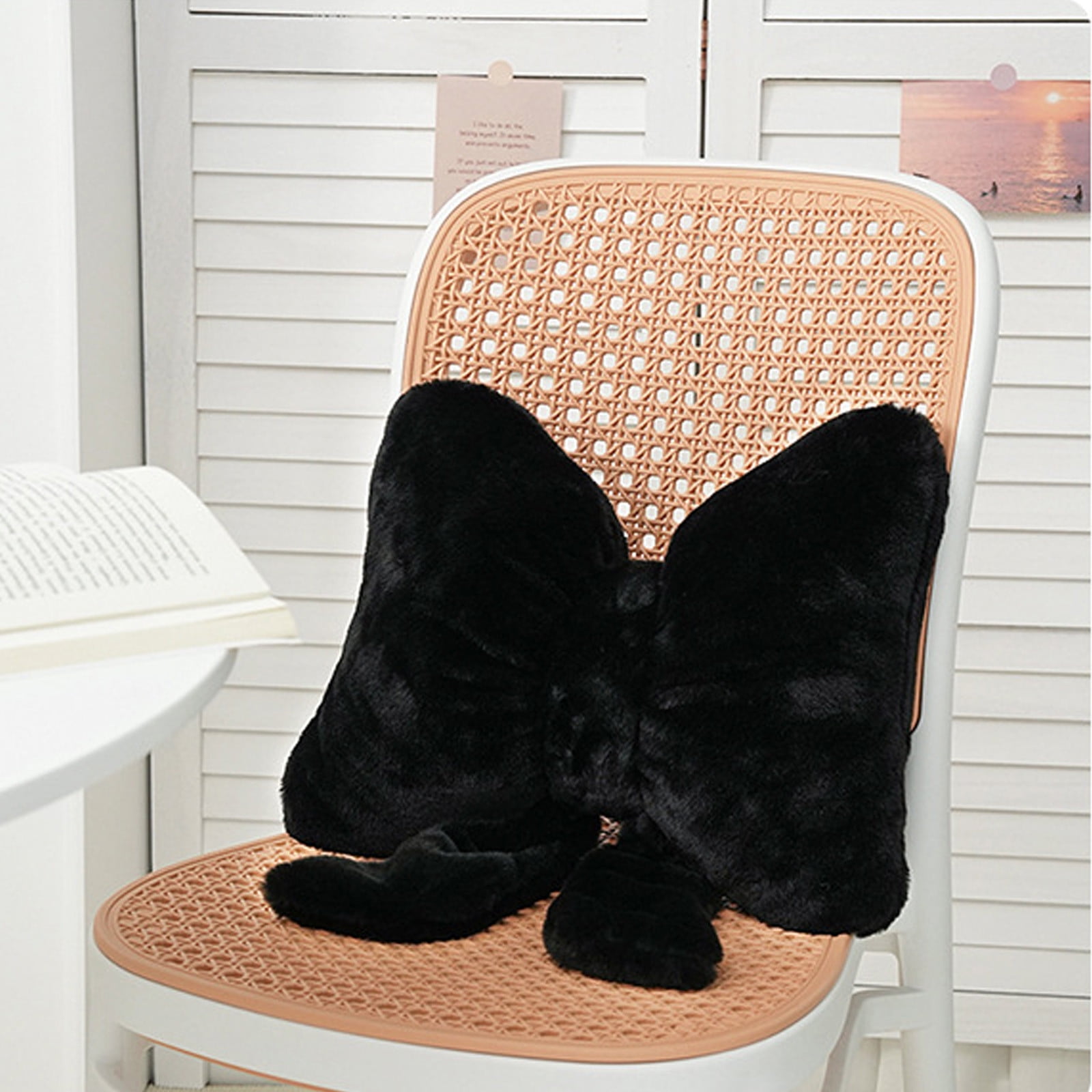 Darzheoy Bow Shaped Throw Pillow Soft Stuffed Bow Christmas Decorations Soft Furry Bow Throw Pillows Cute Bowknot Plush Pillow Home Decor for Couch Living Room Bed Black - Image 4