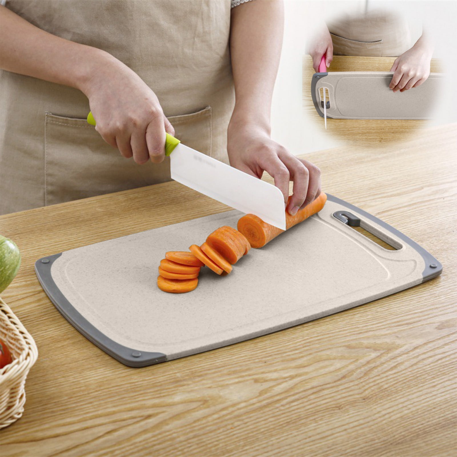 Darzheoy Whetstones Buckwheat Cutting Boards for Kitchen Dishwasher Safe Doubles Sided Design Extra Large Cutting Board for Meat Easy Grip Handle Non Slip Beige - Image 3