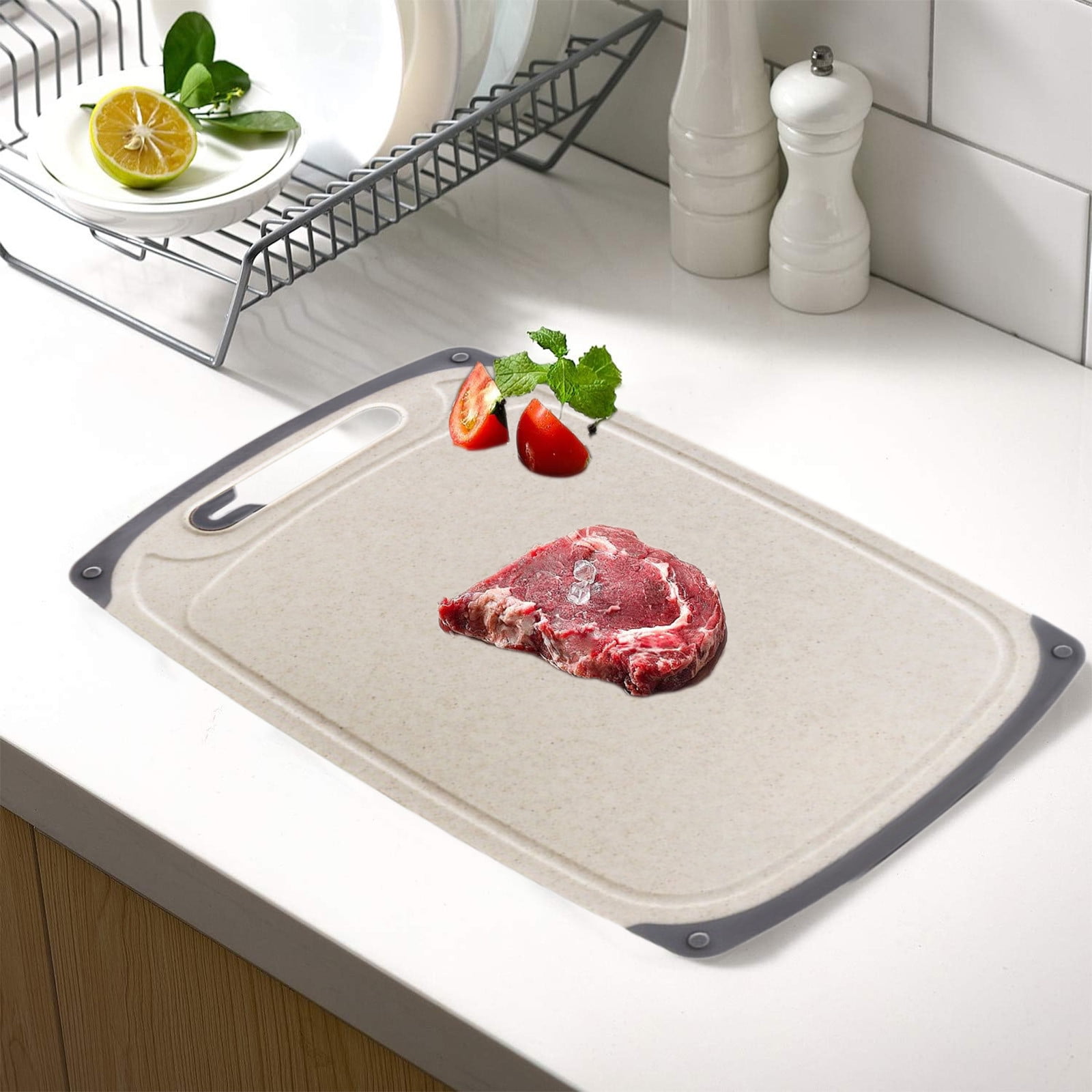 Darzheoy Whetstones Buckwheat Cutting Boards for Kitchen Dishwasher Safe Doubles Sided Design Extra Large Cutting Board for Meat Easy Grip Handle Non Slip Beige - Image 4