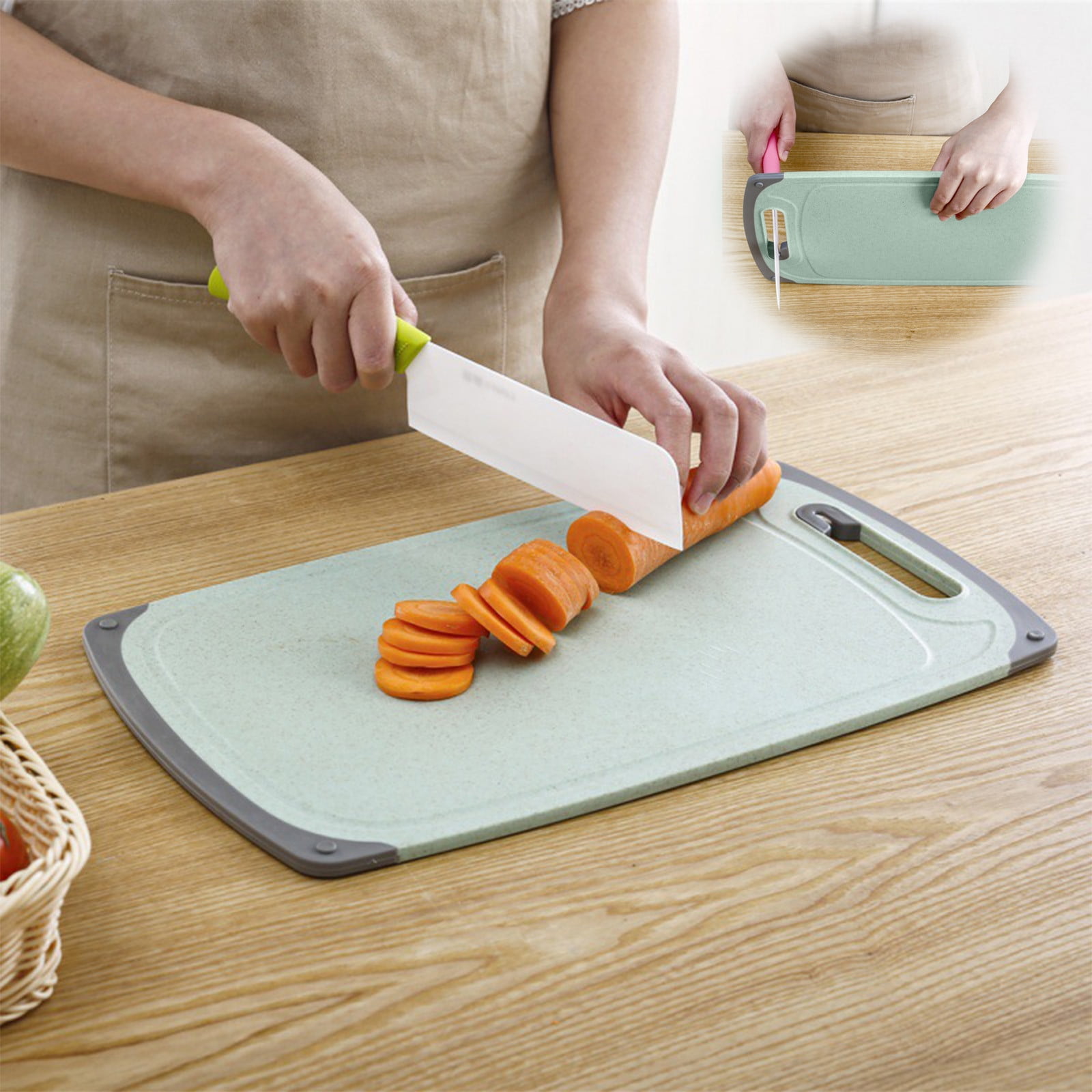 Darzheoy Whetstones Buckwheat Cutting Boards for Kitchen Dishwasher Safe Doubles Sided Design Extra Large Cutting Board for Meat Easy Grip Handle Non Slip Green - Image 3