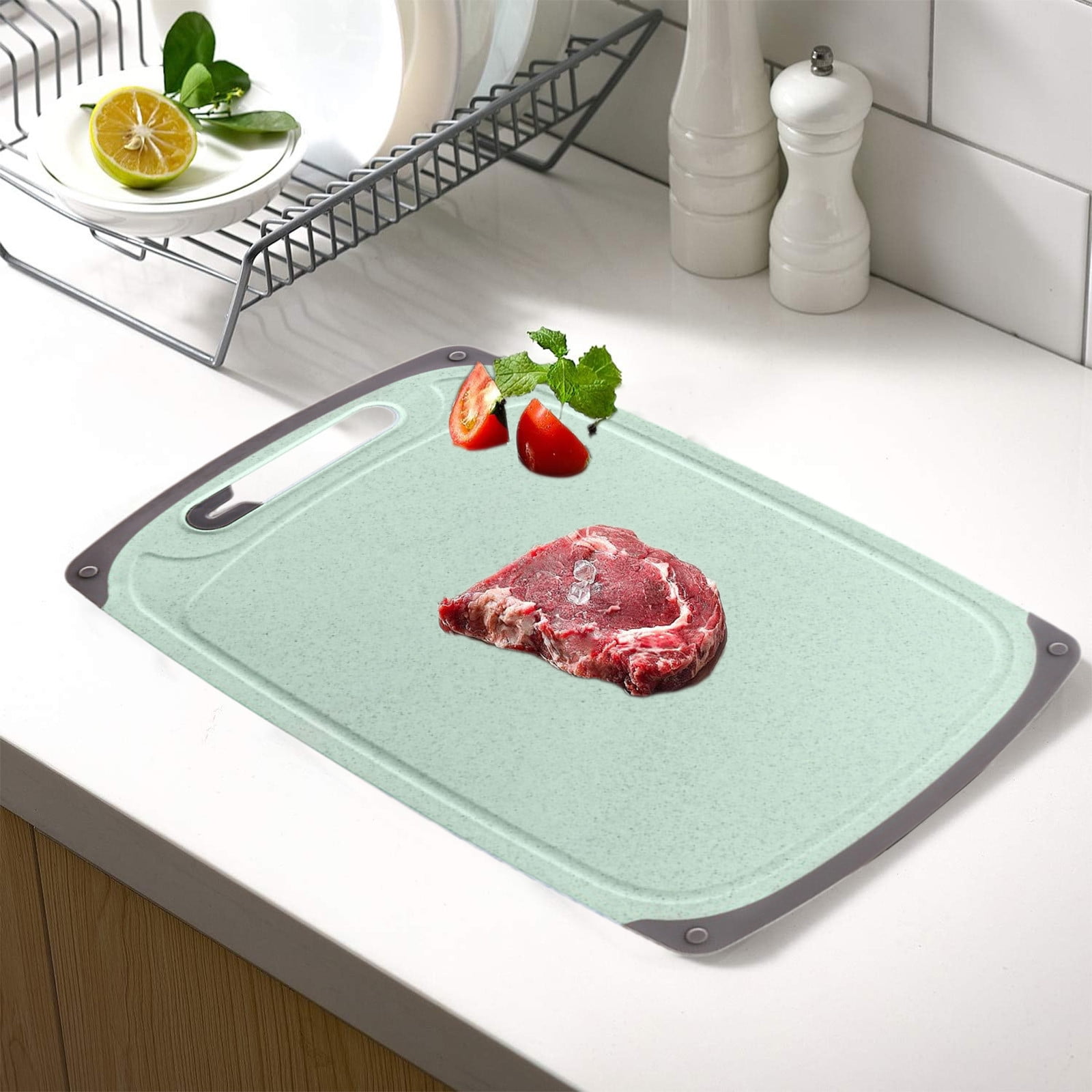Darzheoy Whetstones Buckwheat Cutting Boards for Kitchen Dishwasher Safe Doubles Sided Design Extra Large Cutting Board for Meat Easy Grip Handle Non Slip Green - Image 4