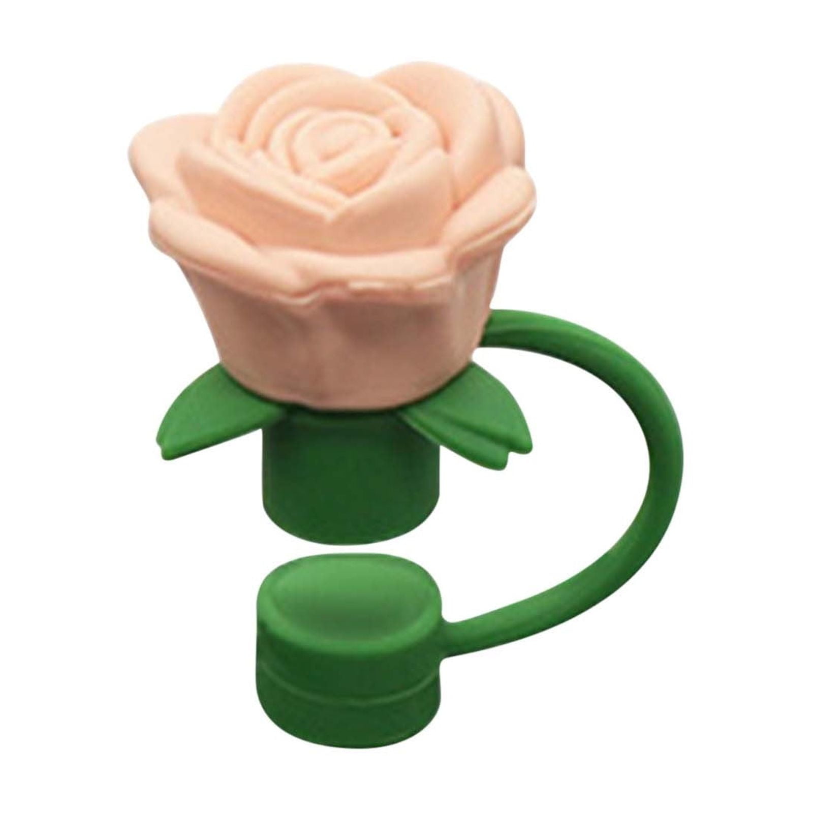 Darzheoy Rose Straw Toppers 10mm, Pink Flower Straw Covers Straw Tips for Tumblers Cup Accessories Tumbler Accessories Beige - Image 1