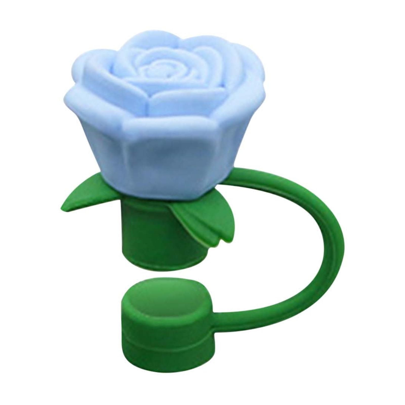 Darzheoy Rose Straw Toppers 10mm, Pink Flower Straw Covers Straw Tips for Tumblers Cup Accessories Tumbler Accessories Blue - Image 1