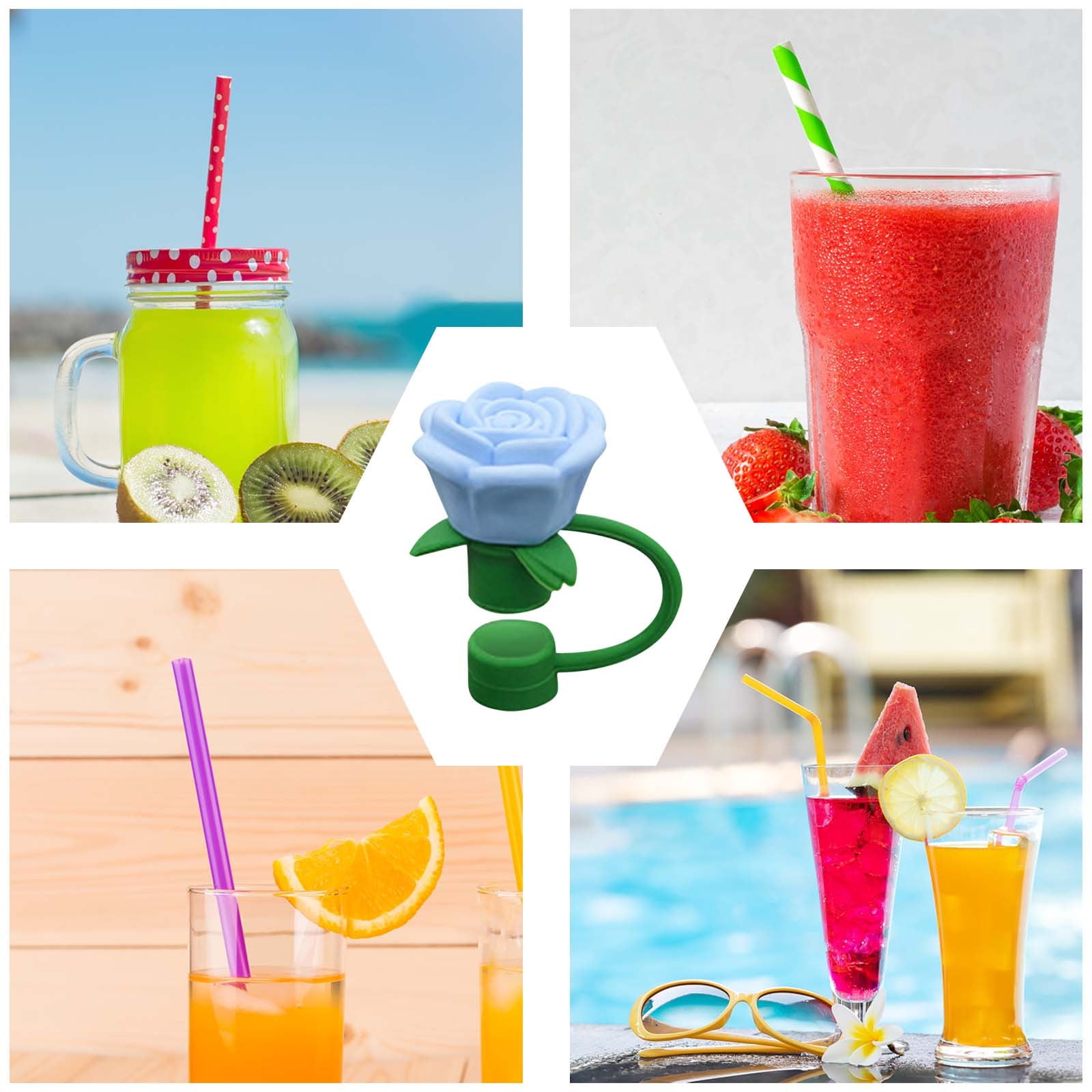 Darzheoy Rose Straw Toppers 10mm, Pink Flower Straw Covers Straw Tips for Tumblers Cup Accessories Tumbler Accessories Blue - Image 3