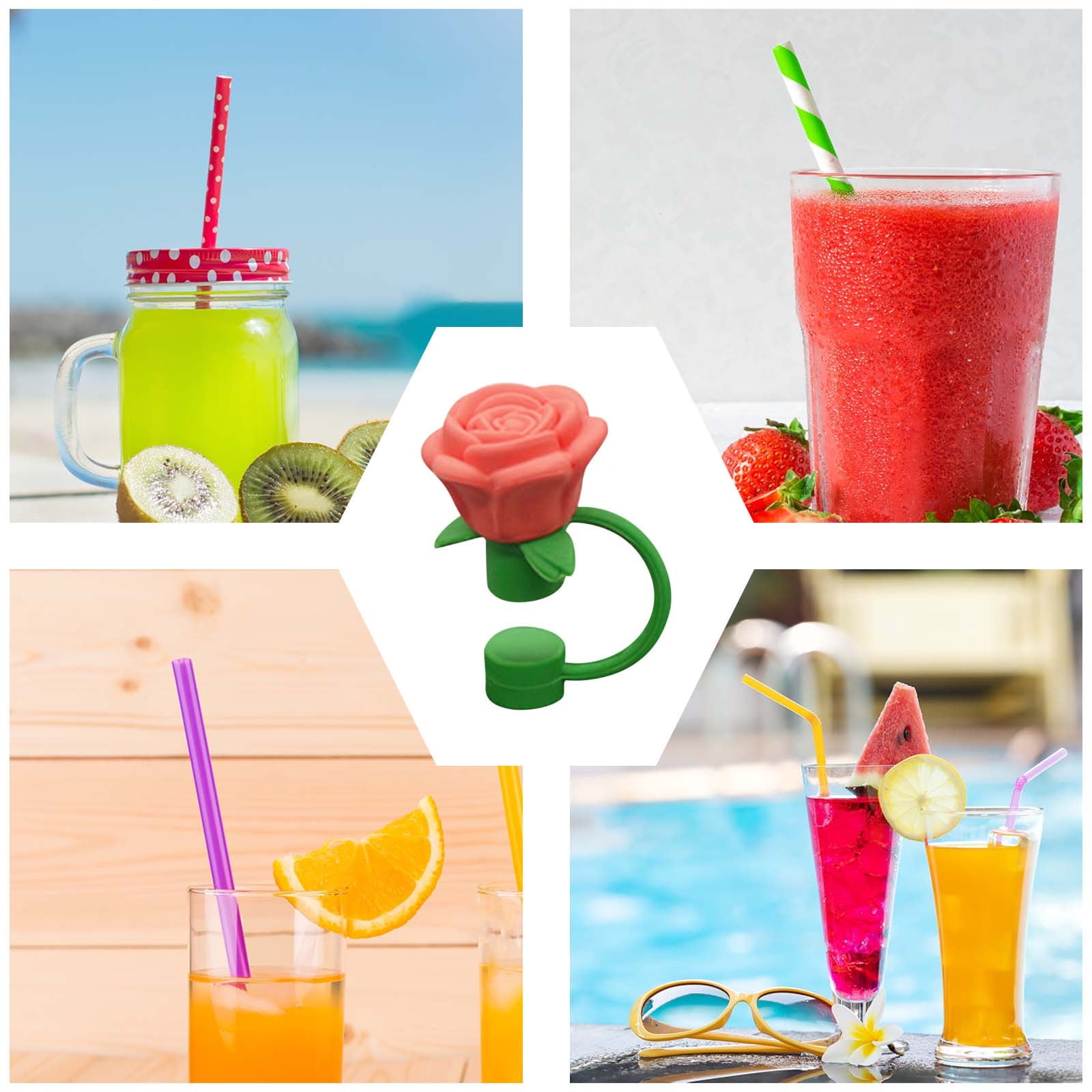 Darzheoy Rose Straw Toppers 10mm, Pink Flower Straw Covers Straw Tips for Tumblers Cup Accessories Tumbler Accessories Orange - Image 3