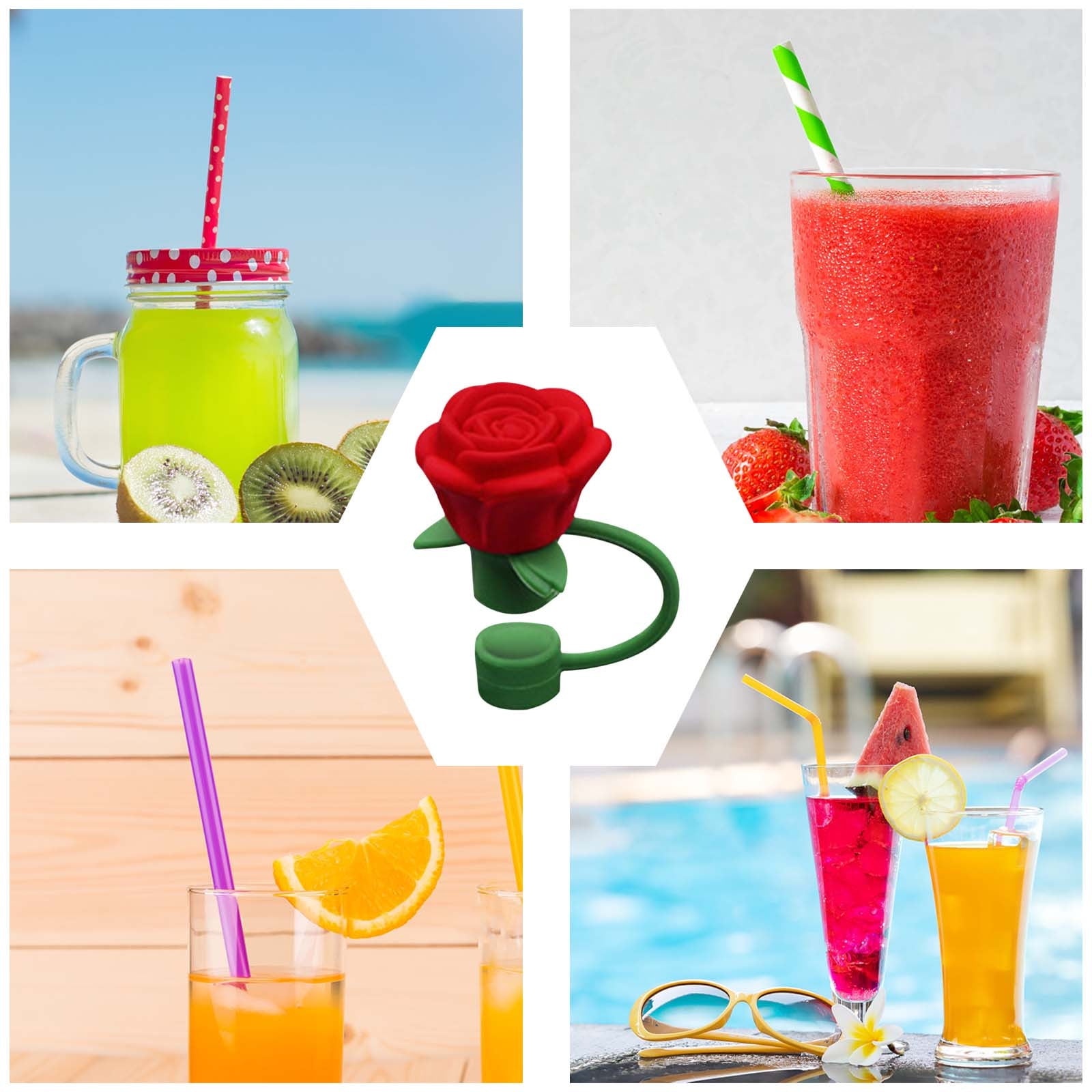Darzheoy Rose Straw Toppers 10mm, Pink Flower Straw Covers Straw Tips for Tumblers Cup Accessories Tumbler Accessories Red - Image 3