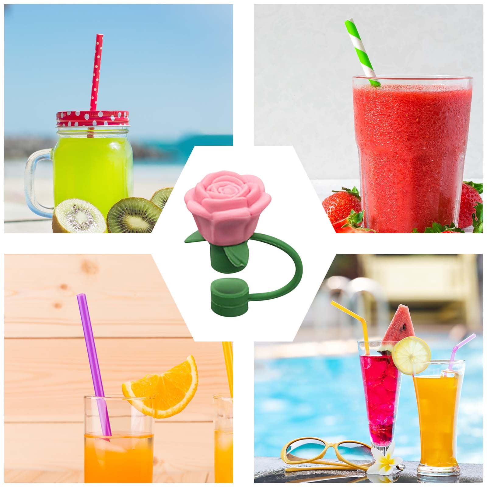 Darzheoy Rose Straw Toppers 10mm, Pink Flower Straw Covers Straw Tips for Tumblers Cup Accessories Tumbler Accessories Watermelon Red - Image 3