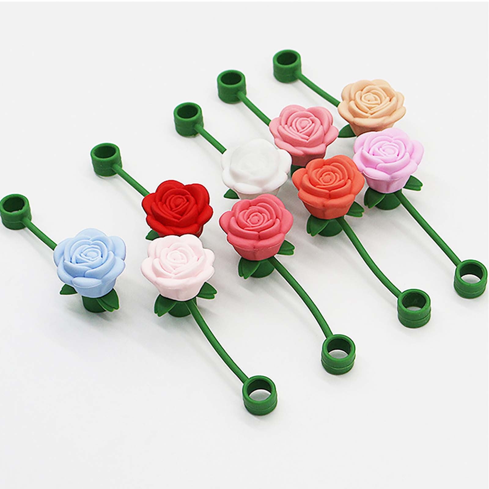 Darzheoy Rose Straw Toppers 10mm, Pink Flower Straw Covers Straw Tips for Tumblers Cup Accessories Tumbler Accessories White - Image 4