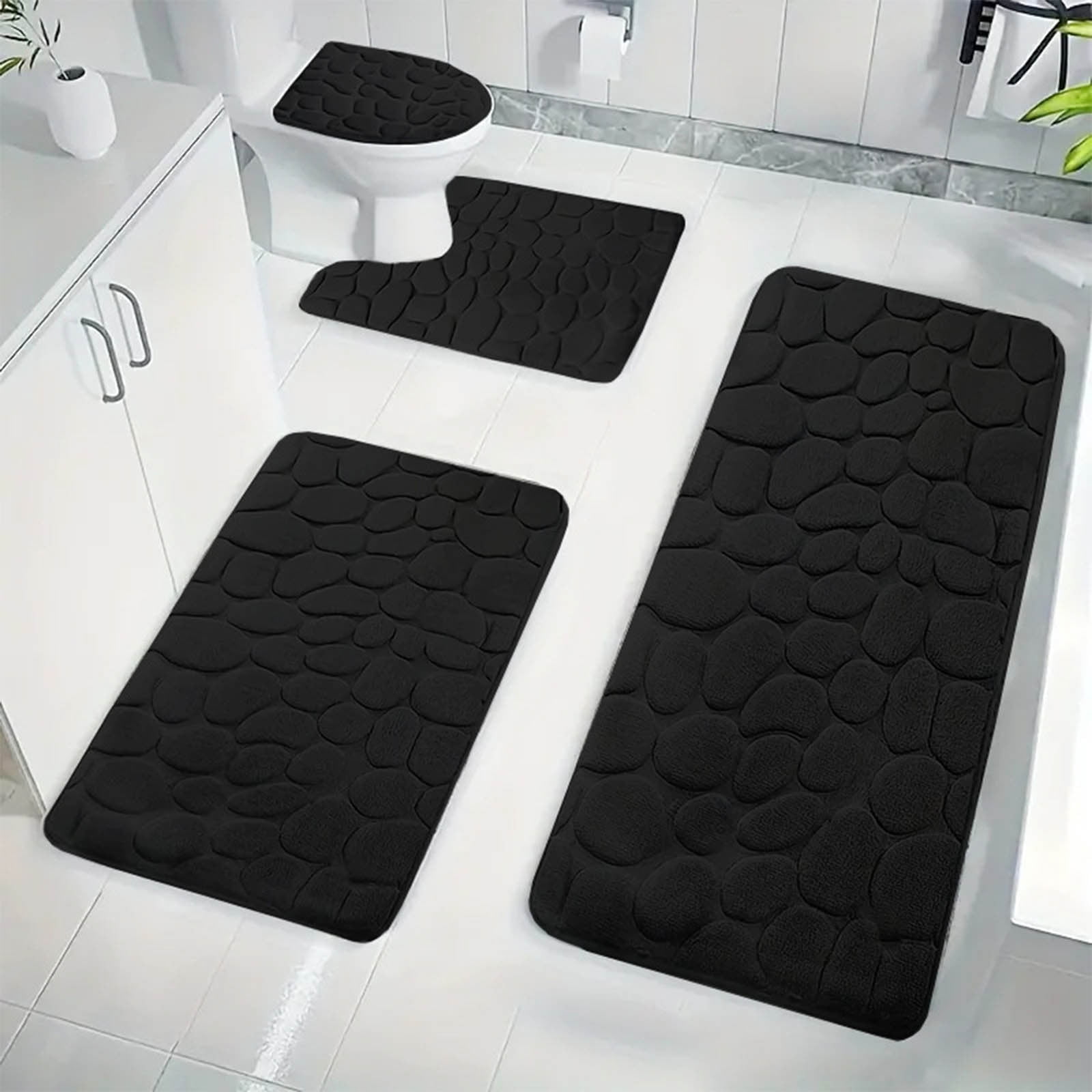 Kdkad Bathroom Rugs Sets 4 Piece, Non Slip Memory Foam Bathroom Rugs, Machine Wash Bathroom Mat Set, Water Absorbent Bath Rug Set for Tub, Toilet and Floor 40*50cmU/15.7*19.7in 50*80cm/19.7*31.5in 50*100cm/19.7*39.3in lid38*40cm/14.9*15.7in I - Image 1