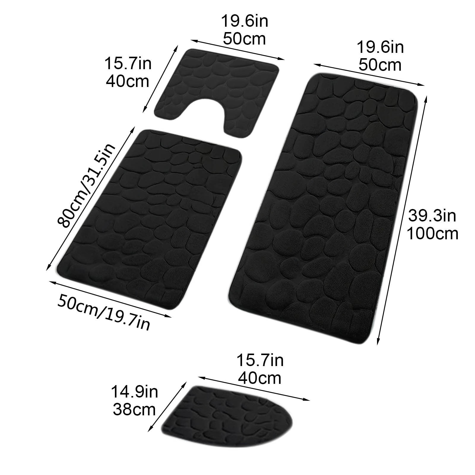 Kdkad Bathroom Rugs Sets 4 Piece, Non Slip Memory Foam Bathroom Rugs, Machine Wash Bathroom Mat Set, Water Absorbent Bath Rug Set for Tub, Toilet and Floor 40*50cmU/15.7*19.7in 50*80cm/19.7*31.5in 50*100cm/19.7*39.3in lid38*40cm/14.9*15.7in I - Image 3