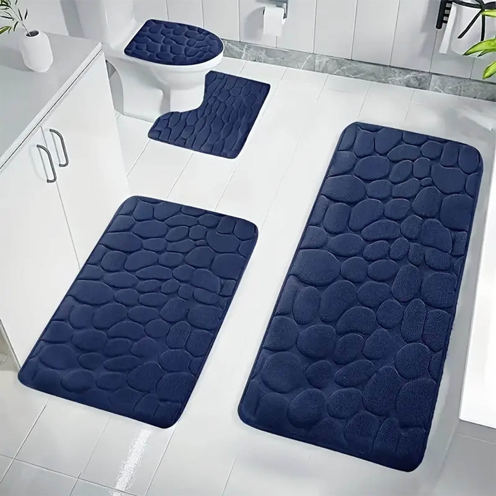 Kdkad Bathroom Rugs Sets 4 Piece, Non Slip Memory Foam Bathroom Rugs, Machine Wash Bathroom Mat Set, Water Absorbent Bath Rug Set for Tub, Toilet and Floor 40*50cmU/15.7*19.7in 50*80cm/19.7*31.5in 50*100cm/19.7*39.3in lid38*40cm/14.9*15.7in J - Image 1