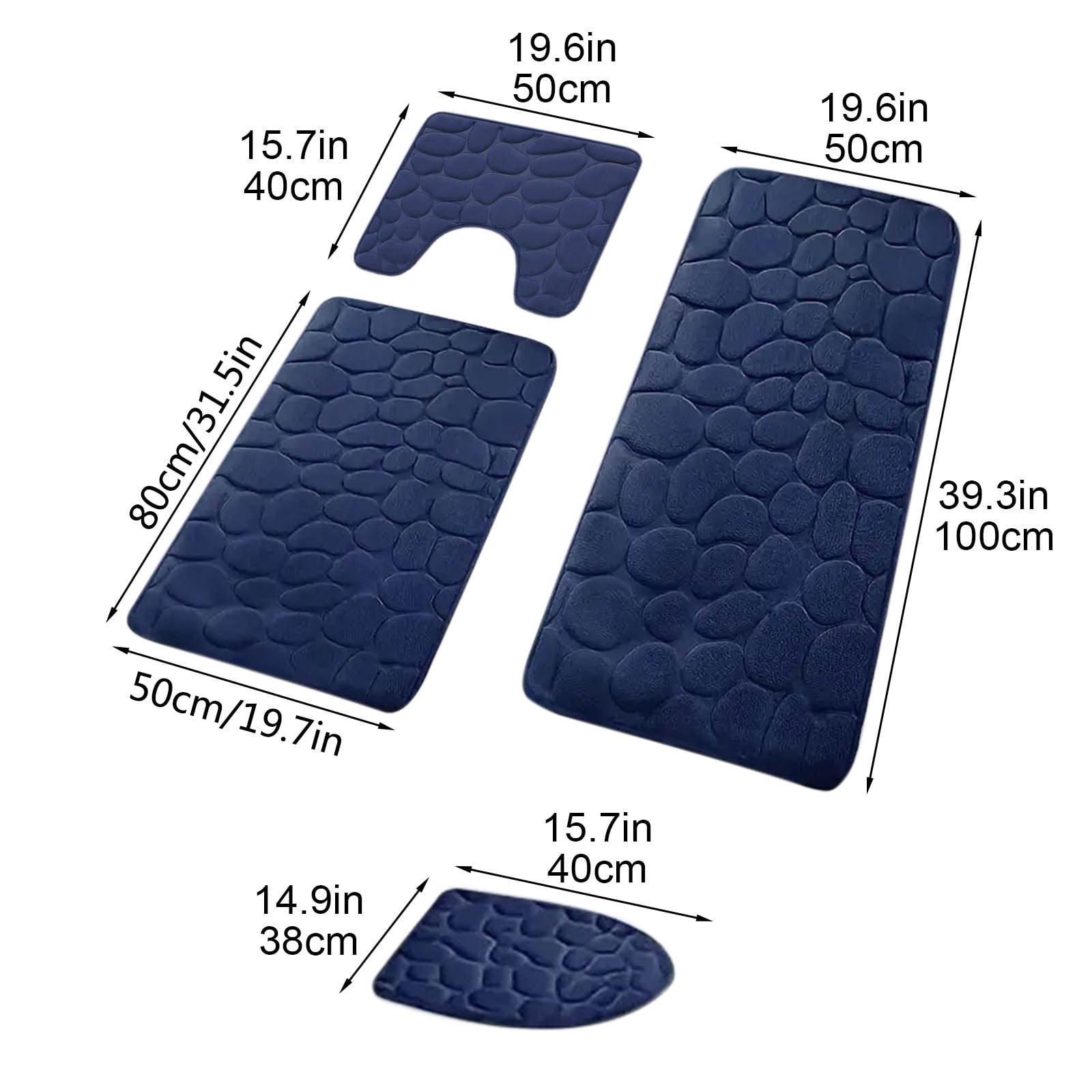 Kdkad Bathroom Rugs Sets 4 Piece, Non Slip Memory Foam Bathroom Rugs, Machine Wash Bathroom Mat Set, Water Absorbent Bath Rug Set for Tub, Toilet and Floor 40*50cmU/15.7*19.7in 50*80cm/19.7*31.5in 50*100cm/19.7*39.3in lid38*40cm/14.9*15.7in J - Image 3