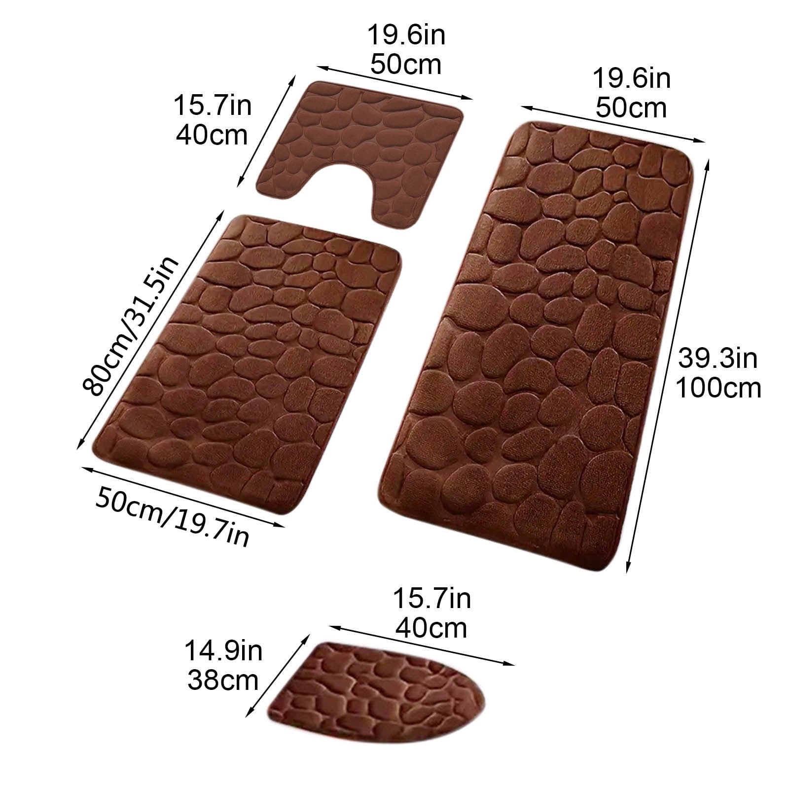Kdkad Bathroom Rugs Sets 4 Piece, Non Slip Memory Foam Bathroom Rugs, Machine Wash Bathroom Mat Set, Water Absorbent Bath Rug Set for Tub, Toilet and Floor 40*50cmU/15.7*19.7in 50*80cm/19.7*31.5in 50*100cm/19.7*39.3in lid38*40cm/14.9*15.7in K - Image 3