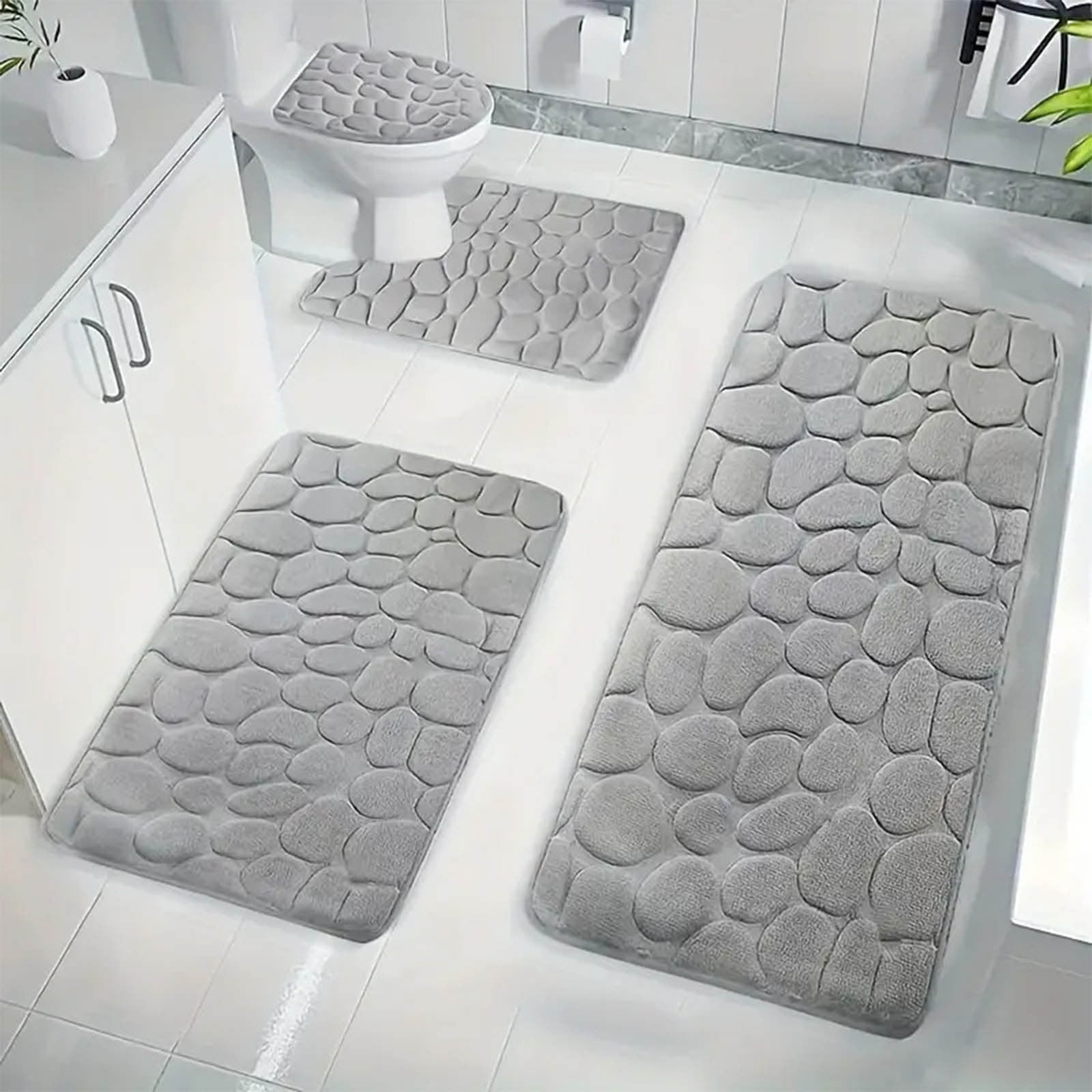 Kdkad Bathroom Rugs Sets 4 Piece, Non Slip Memory Foam Bathroom Rugs, Machine Wash Bathroom Mat Set, Water Absorbent Bath Rug Set for Tub, Toilet and Floor As Show L - Image 1