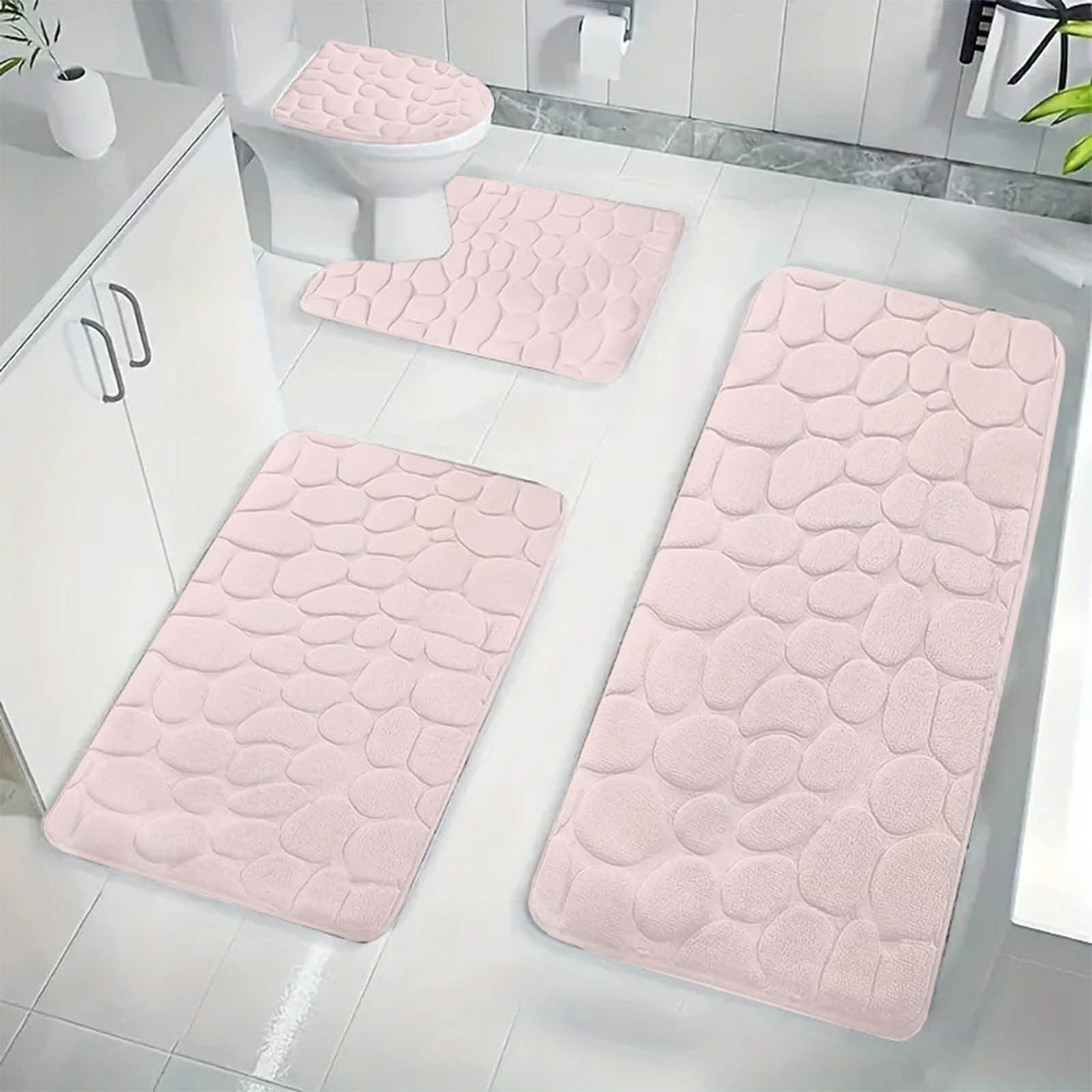 Kdkad Bathroom Rugs Sets 4 Piece, Non Slip Memory Foam Bathroom Rugs, Machine Wash Bathroom Mat Set, Water Absorbent Bath Rug Set for Tub, Toilet and Floor As Show M - Image 1