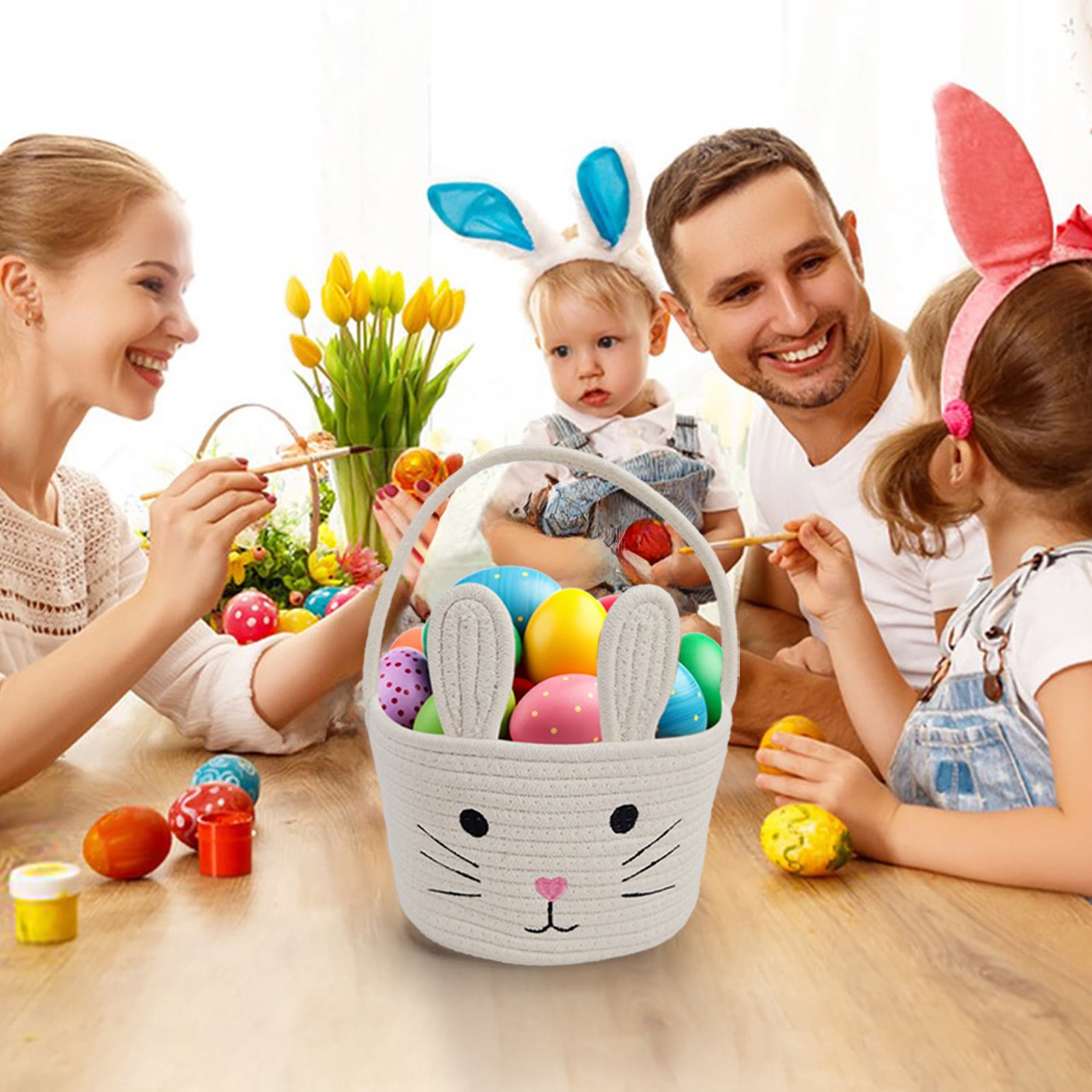 Darzheoy Easter Basket for Boys Girls Easter Bunny Basket with Rabbit Ears, Easter Egg Hunting Basket Easter Baskets for Kids Babies First Easter Gifts A - Image 3
