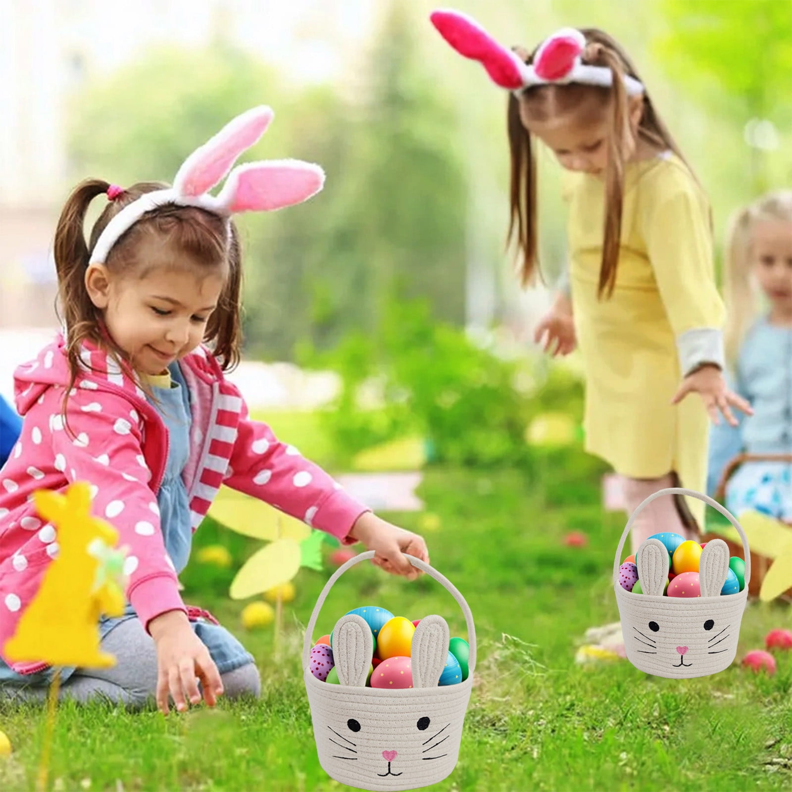 Darzheoy Easter Basket for Boys Girls Easter Bunny Basket with Rabbit Ears, Easter Egg Hunting Basket Easter Baskets for Kids Babies First Easter Gifts A - Image 4