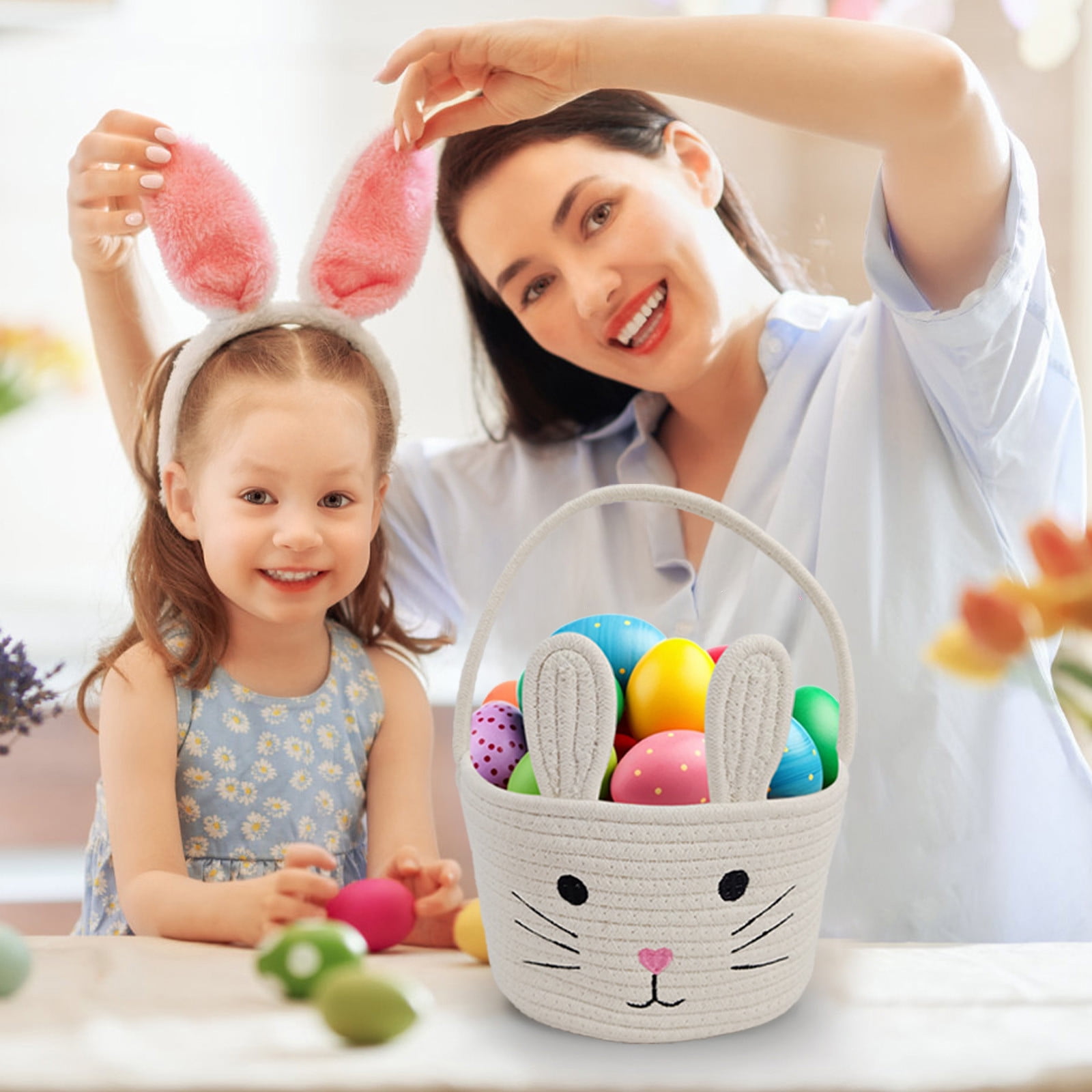 Darzheoy Easter Basket for Boys Girls Easter Bunny Basket with Rabbit Ears, Easter Egg Hunting Basket Easter Baskets for Kids Babies First Easter Gifts A - Image 6