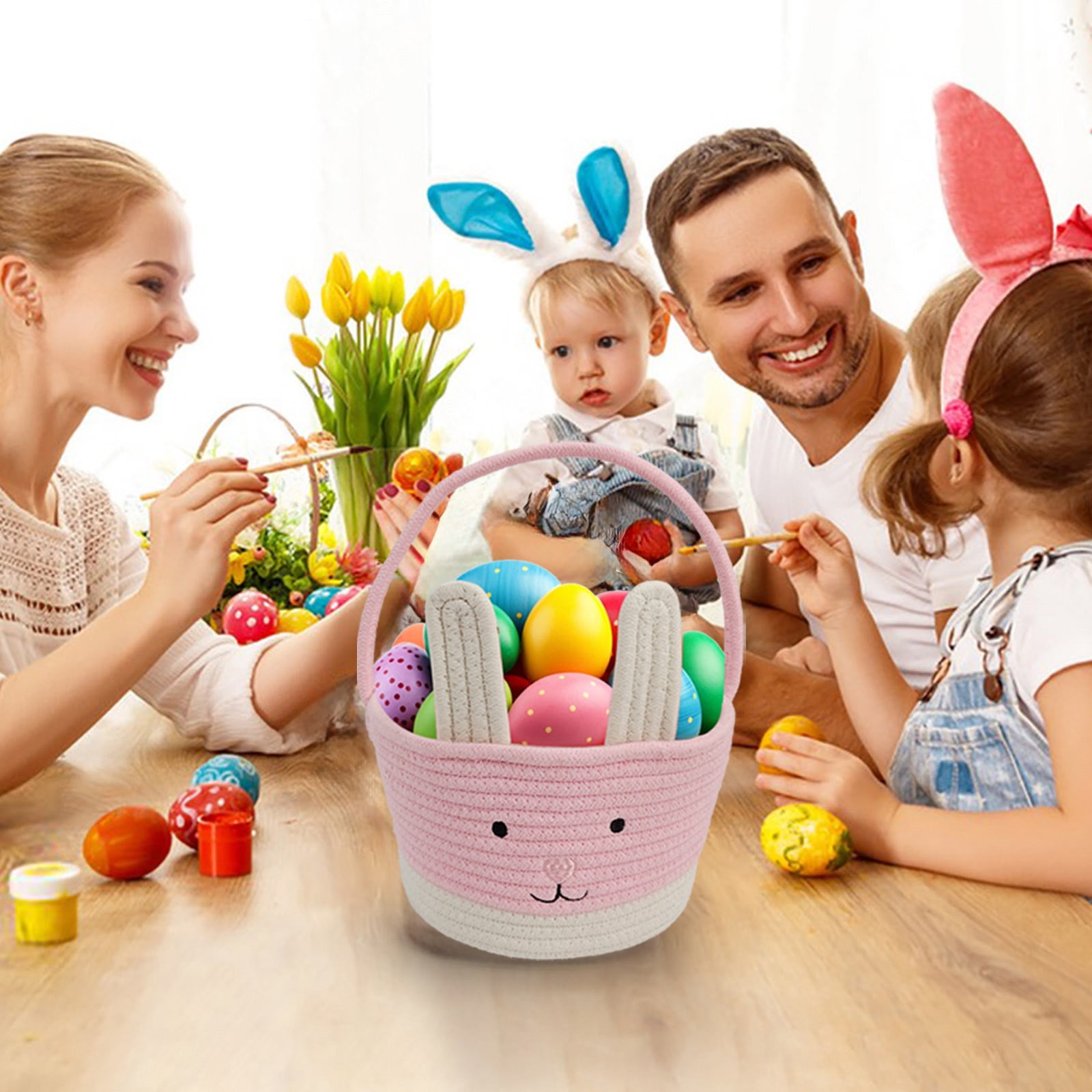 Darzheoy Easter Basket for Boys Girls Easter Bunny Basket with Rabbit Ears, Easter Egg Hunting Basket Easter Baskets for Kids Babies First Easter Gifts B - Image 6