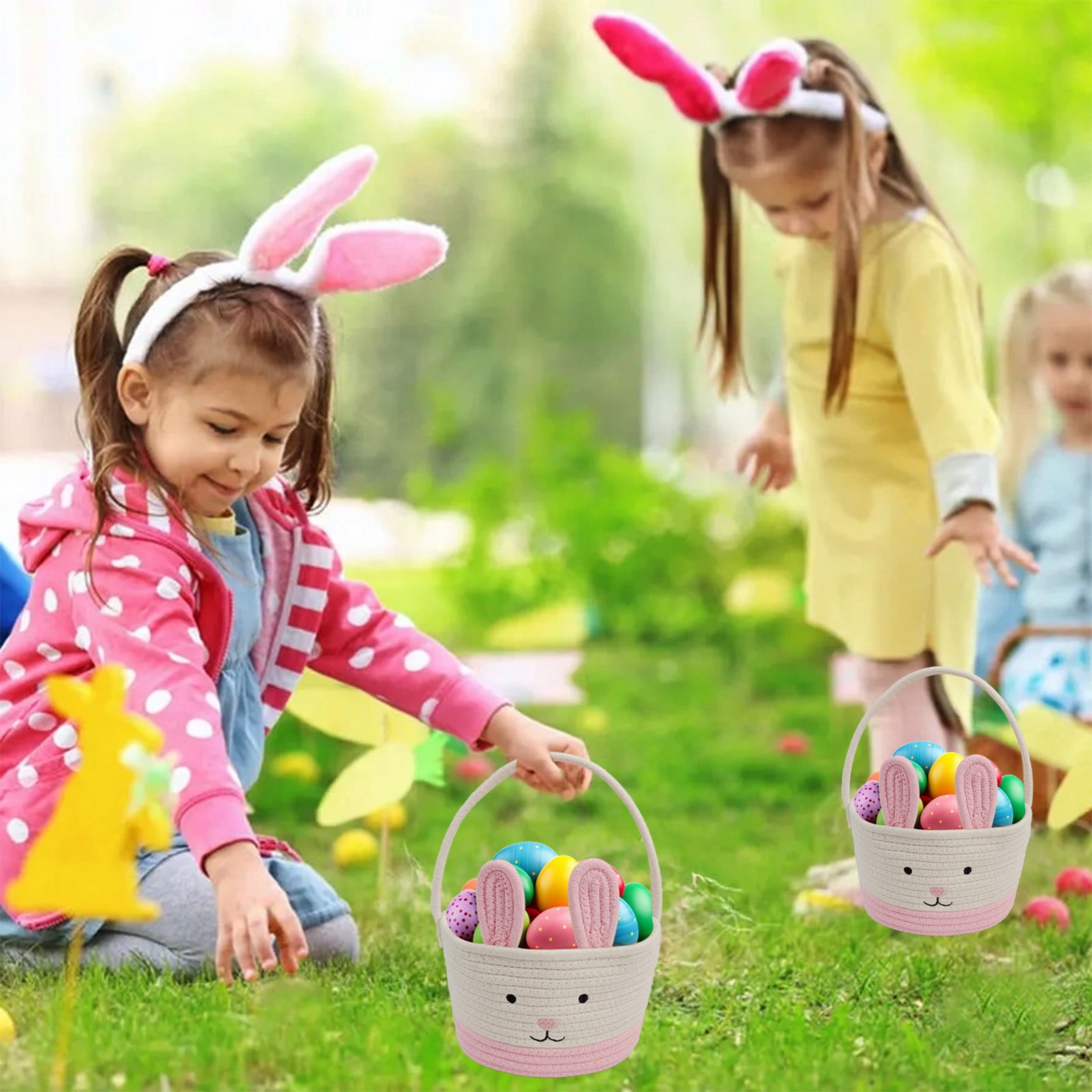 Darzheoy Easter Basket for Boys Girls Easter Bunny Basket with Rabbit Ears, Easter Egg Hunting Basket Easter Baskets for Kids Babies First Easter Gifts C - Image 4