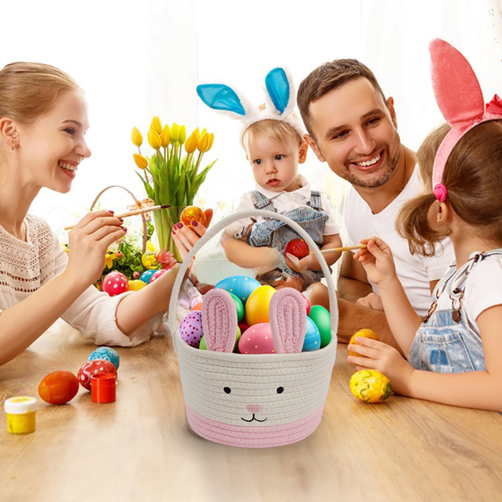 Darzheoy Easter Basket for Boys Girls Easter Bunny Basket with Rabbit Ears, Easter Egg Hunting Basket Easter Baskets for Kids Babies First Easter Gifts C - Image 6