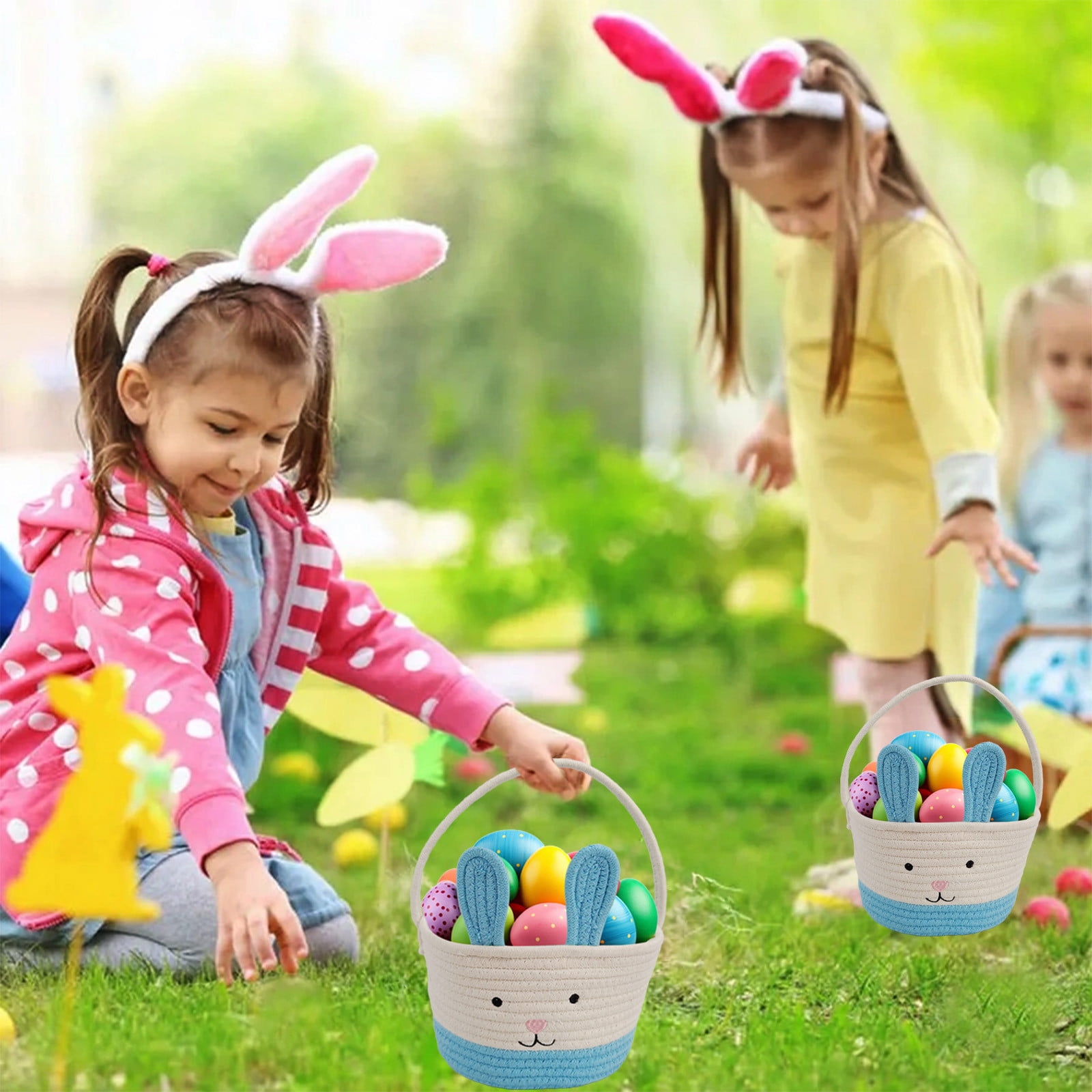 Darzheoy Easter Basket for Boys Girls Easter Bunny Basket with Rabbit Ears, Easter Egg Hunting Basket Easter Baskets for Kids Babies First Easter Gifts D - Image 3