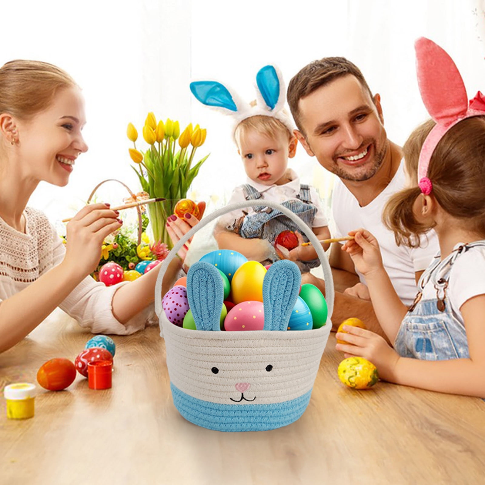 Darzheoy Easter Basket for Boys Girls Easter Bunny Basket with Rabbit Ears, Easter Egg Hunting Basket Easter Baskets for Kids Babies First Easter Gifts D - Image 6