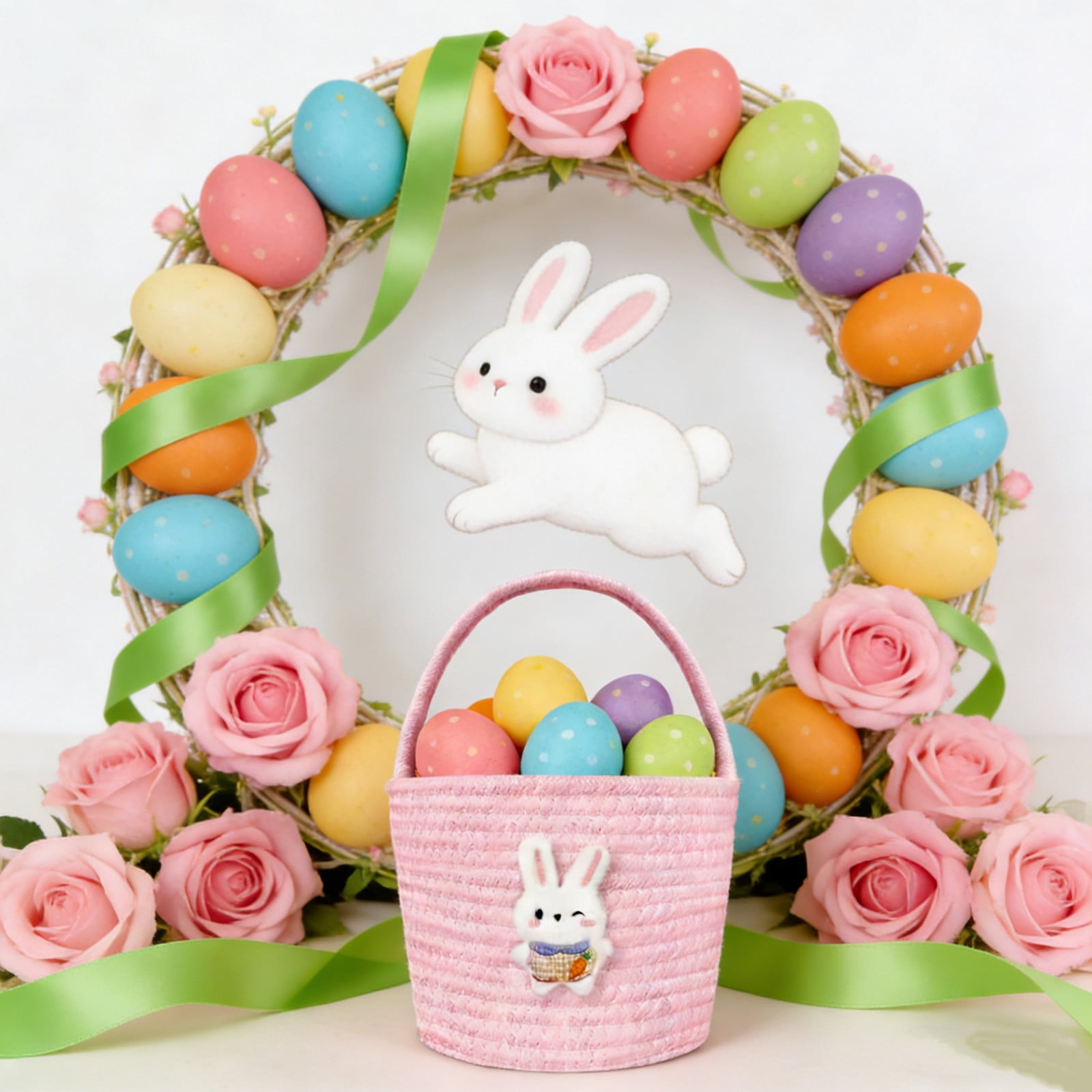 Darzheoy Easter Basket for Boys Girls Easter Bunny Basket with Rabbit Ears, Easter Egg Hunting Basket Easter Baskets for Kids Babies First Easter Gifts E - Image 4