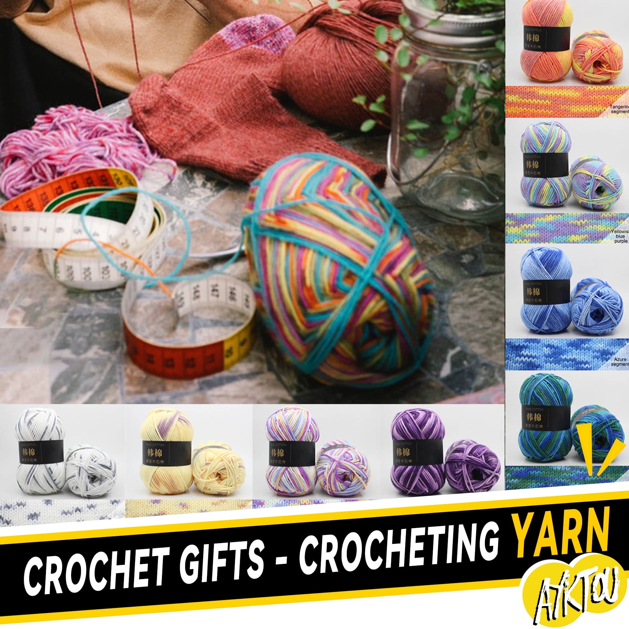 AYktou Cotton Yarn - Multicolor Rainbows Yarn,50 gram Skeins,26 Colors Available,7 Strands Of Combed Milk Cotton Crocheting Yarn for Knitting,Crochet,Weaving,Arts & Crafts - Fiesta #B - Light Yellow - Image 1